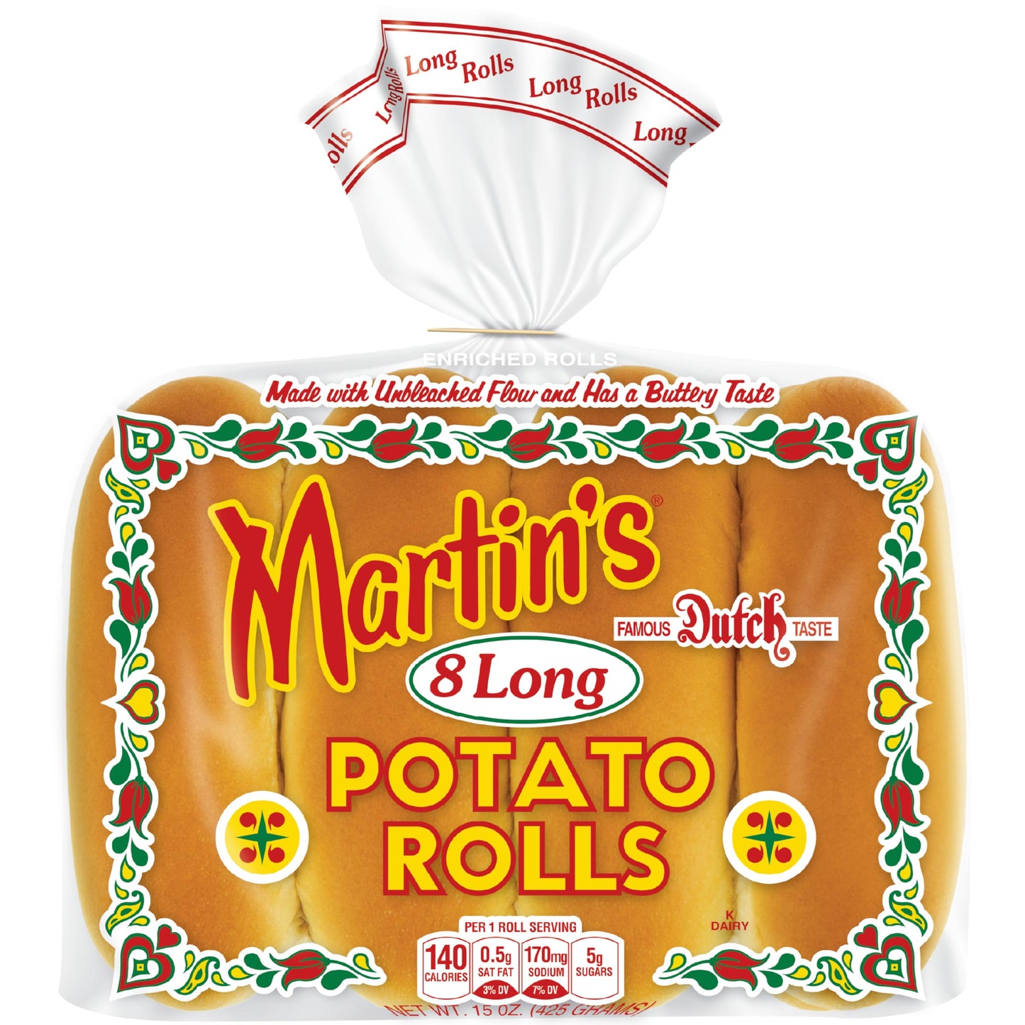 Martins Long Potato Rolls - 6” Soft & Sweet Fresh Hotdog Buns with Golden Hue - Made with Nonfat Milk, High Protein Wheat Flour & Cane Sugar - Perfect