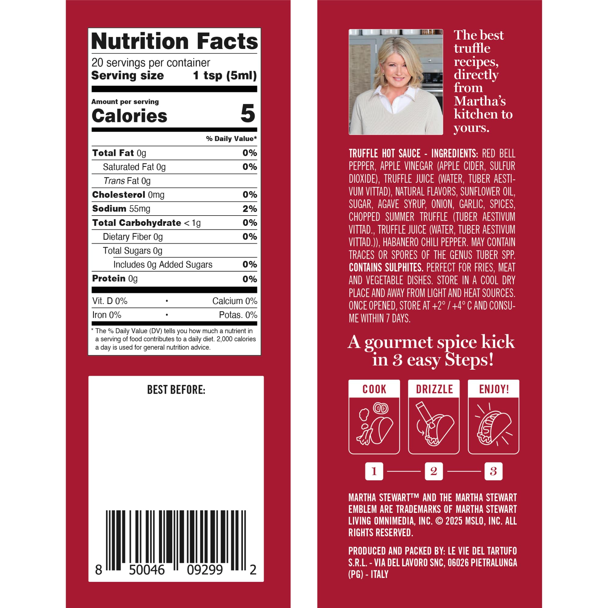 Martha Stewart and Jimmy Tartufi Gourmet Black Truffle Hot Sauce, 3.3 fl oz (Pack of 1) - Made With Real Summer Truffle & Italian Habanero Pepper, No