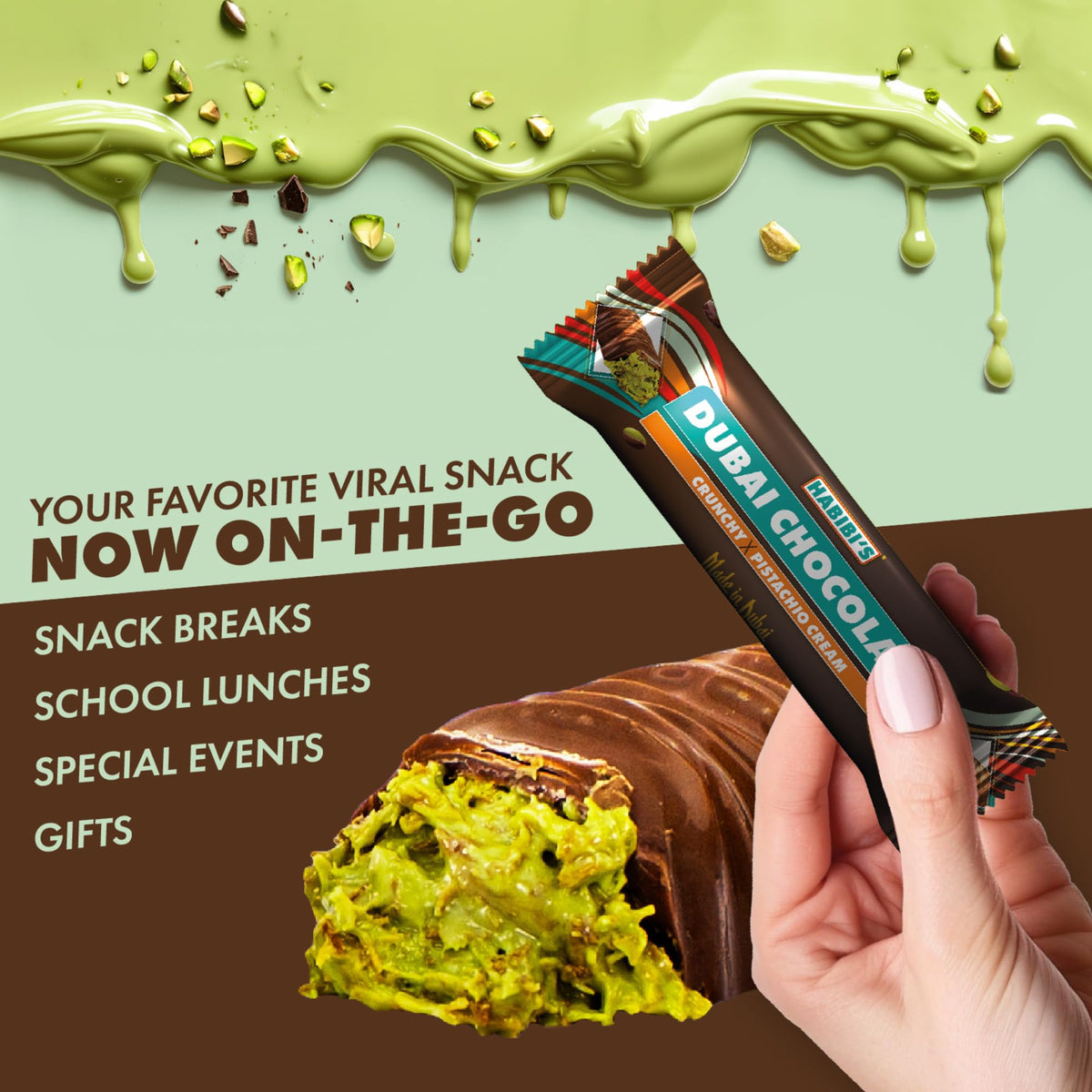 Habibi’s - Dubai Chocolate Bar | Authentic Middle Eastern Dessert | Gourmet Chocolate Pistachio Treat | Premium Pistachio Cream Filling | Made in
