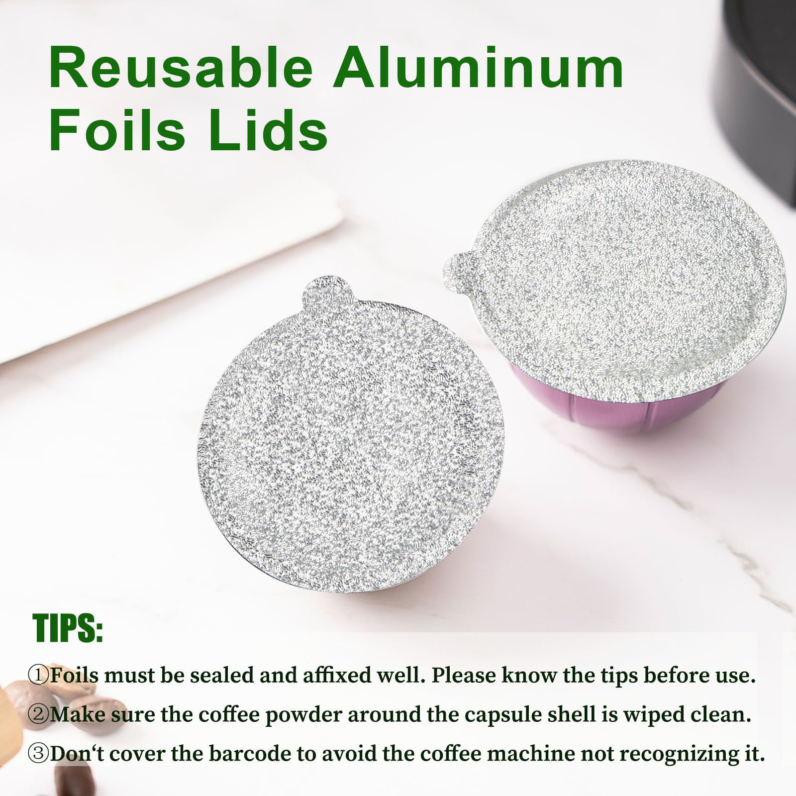 Clinuse Aluminum Foil Lids Seals for Nespresso Vertuo Pods, 100Pcs Reusable Nespresso Capsules Coffee Pods Cover Seals, Compatible with Nespresso