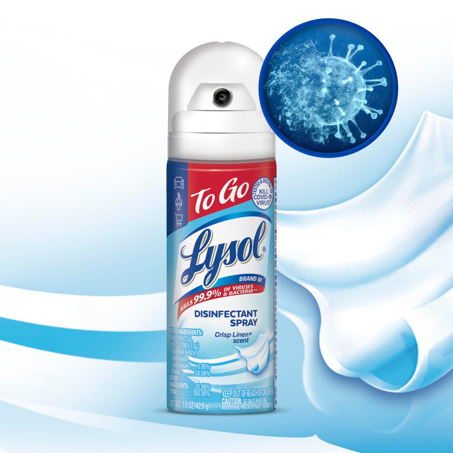Lysol To Go Disinfectant Spray, Travel Size Sanitizing, For On-the-Go Disinfecting and Deodorizing, Crisp Linen, 1.5 Fl. Oz (Pack of 4)