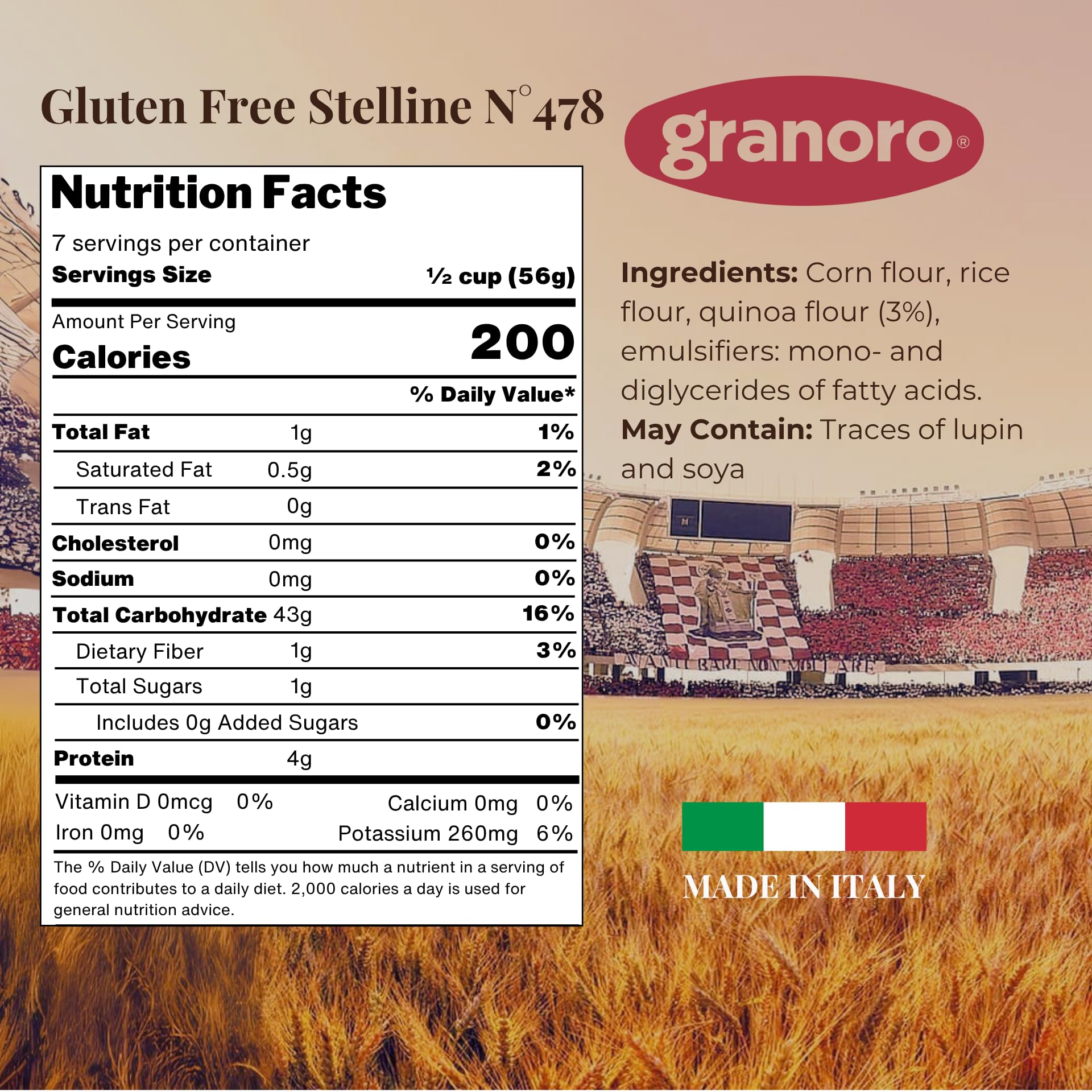 Granoro Gluten Free Stelline Star Pasta No.478, Italian Pastina Small Star Soup Pasta, Corn Rice & Quinoa Flour, Product of Italy, 14.1 oz (Pack of 2)