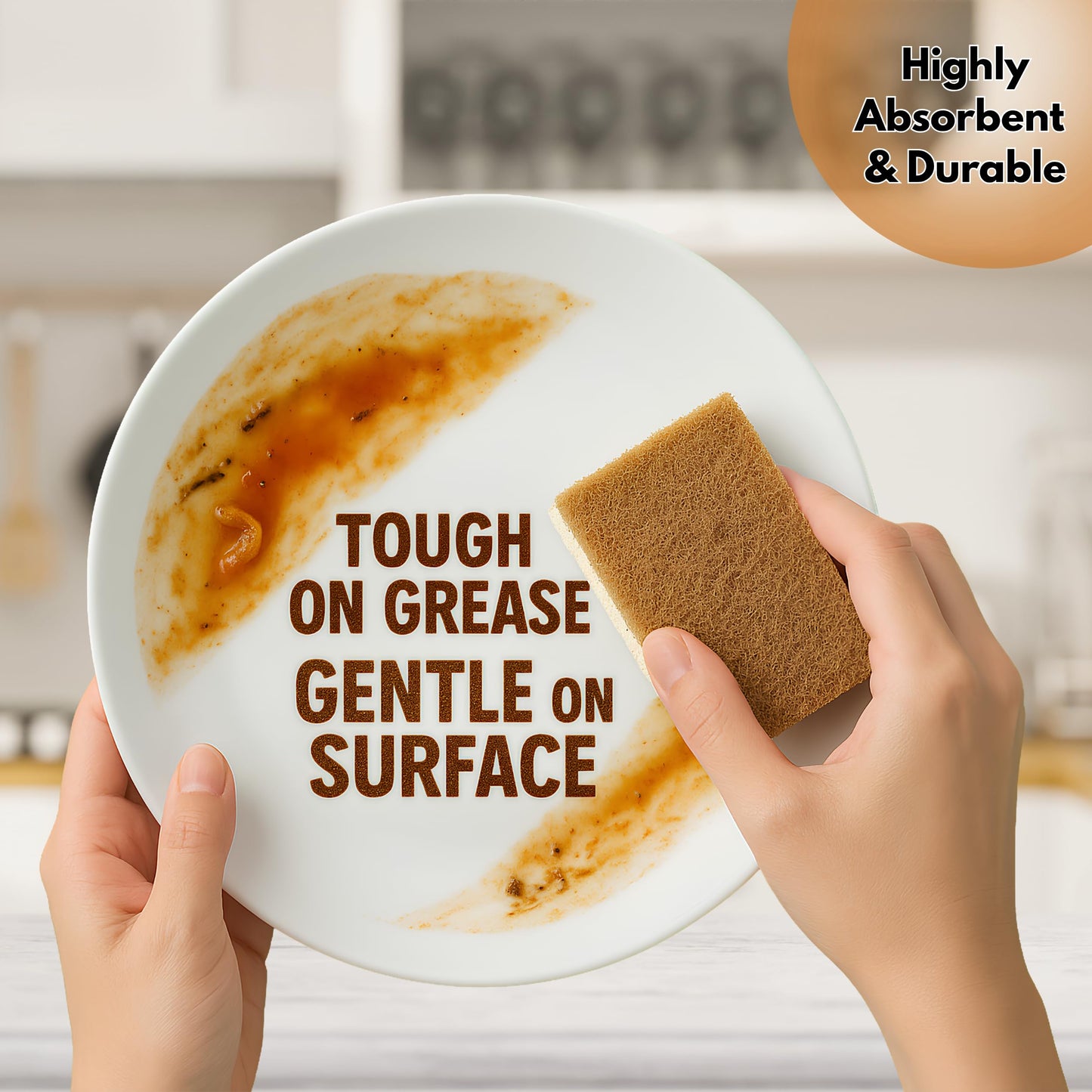 Bruhati Coconut Kitchen Sponges (12 Pack) - Natural Coconut Fiber & Cellulose Dish Scrubber, Biodegradable Compostable Plant-Based Sponges for Dishes