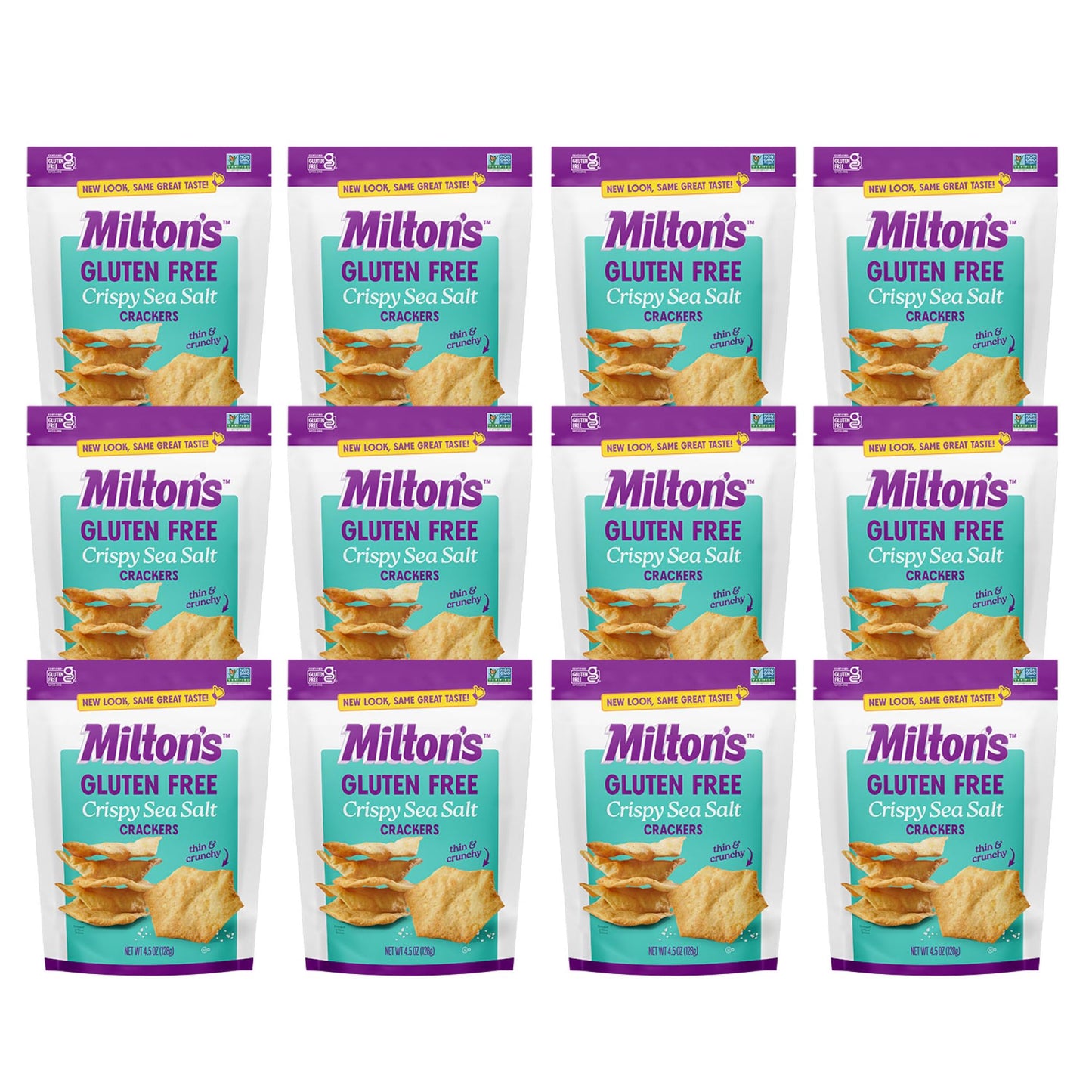Milton's Gluten Free Baked Crackers, Sea Salt, 4.5 Ounce Bag (Pack of 12)
