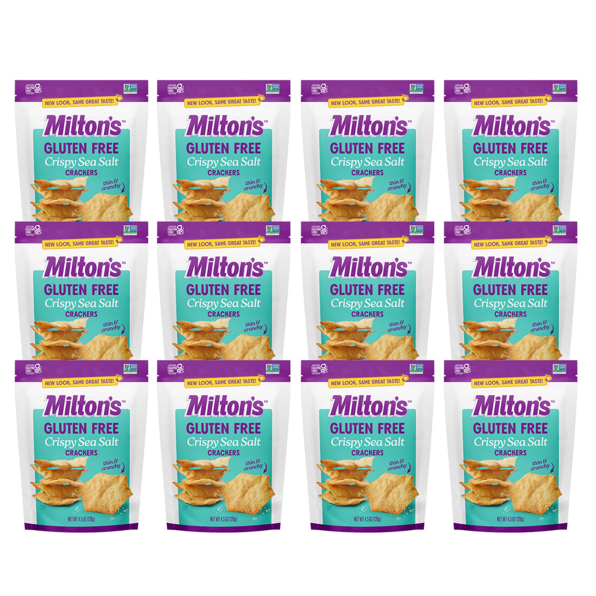 Milton's Gluten Free Baked Crackers, Sea Salt, 4.5 Ounce Bag (Pack of 12)