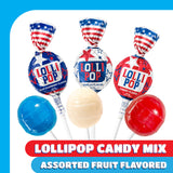 Patriotic Candy - 2 Pound Bulk Pack (35 Count) - Fourth of July Lollipops - Red White Blue Candy - Individually Wrapped - Cherry, Vanilla, Blue