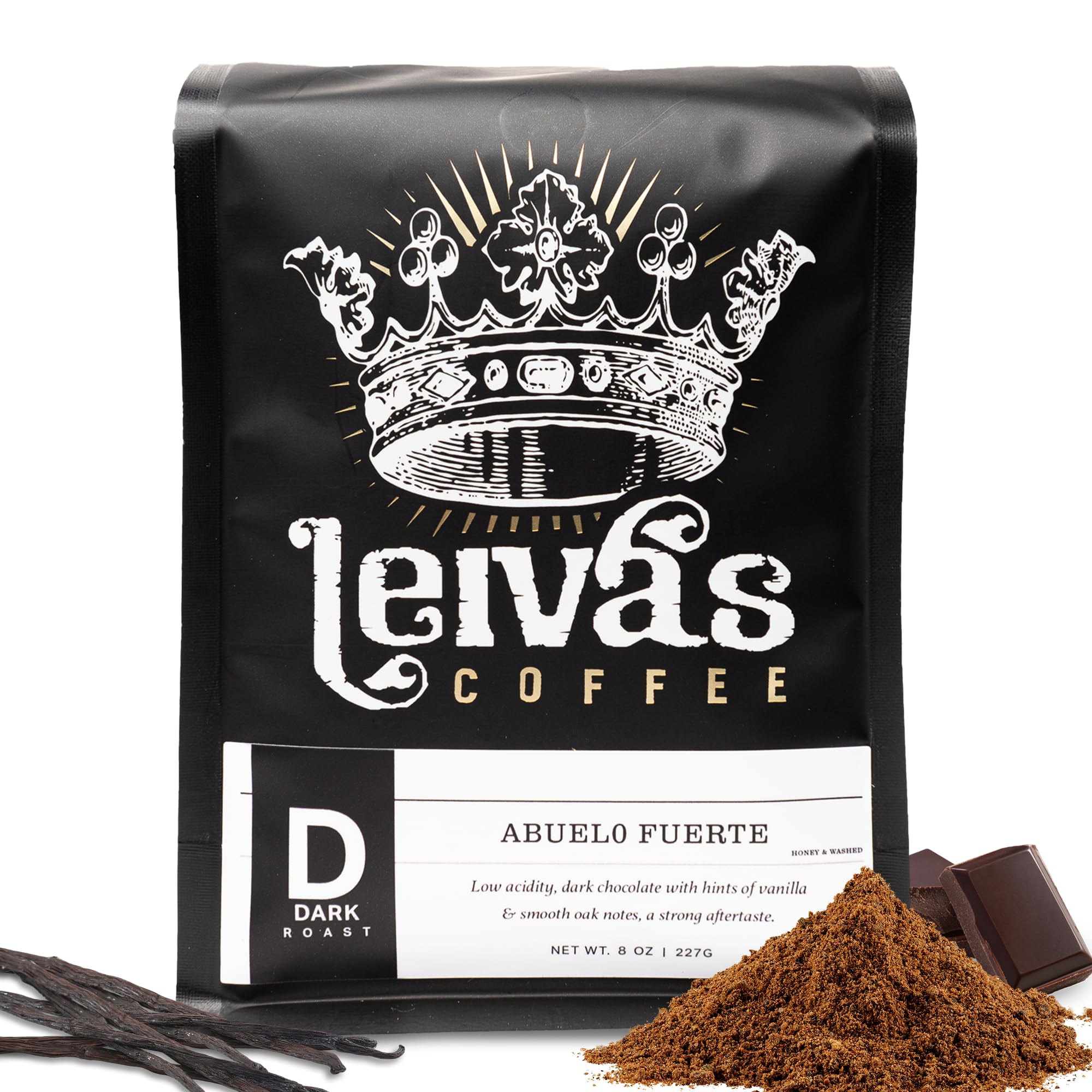 Leiva’s Dark Roast Ground Coffee (8 Oz) - Freshly Roasted, Small Batch Guatemalan Beans - Abuelo Fuerte Coffee Grounds w/Chocolate & Caramel Notes