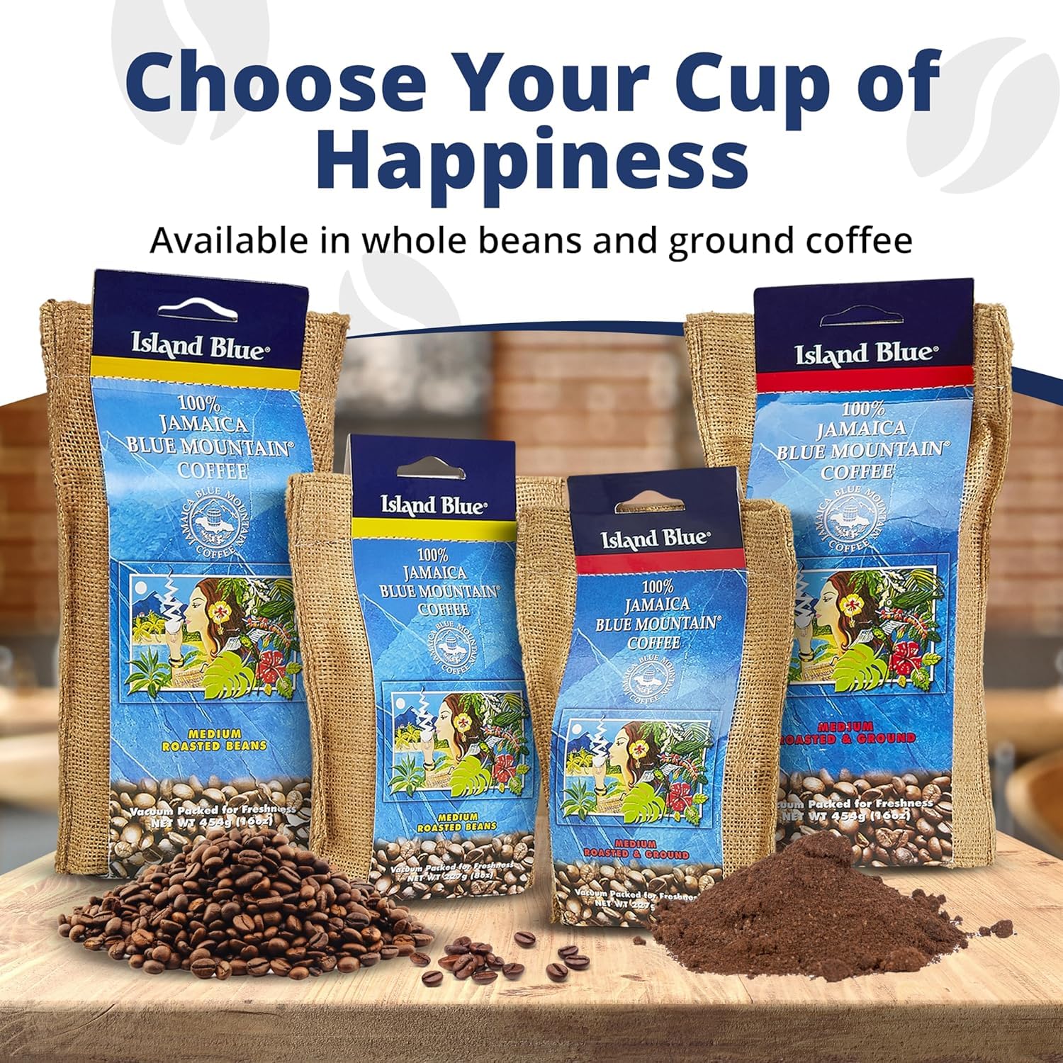 Island Blue 100% Jamaica Blue Mountain Medium Roast Ground Coffee, 16oz - Authentic Jamaican Gourmet Arabica, Smooth Low-Acid Luxury Coffee, Premium