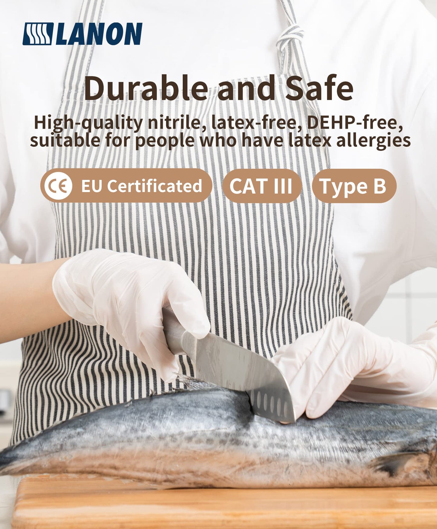LANON Food Safe White Disposable Nitrile Gloves, Latex-Free, Powder-Free, Textured Fingertips, Cooking, Cleaning, Small