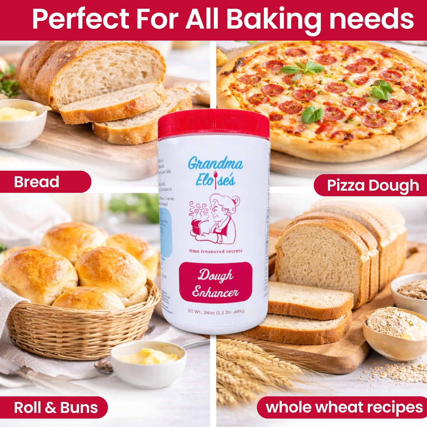 Grandma Eloise’s Dough Conditioner for Bread Baking - 24 Oz - Improves Rise, Texture & Shelf Life - Makes Soft, Fluffy Whole Wheat & White Bread