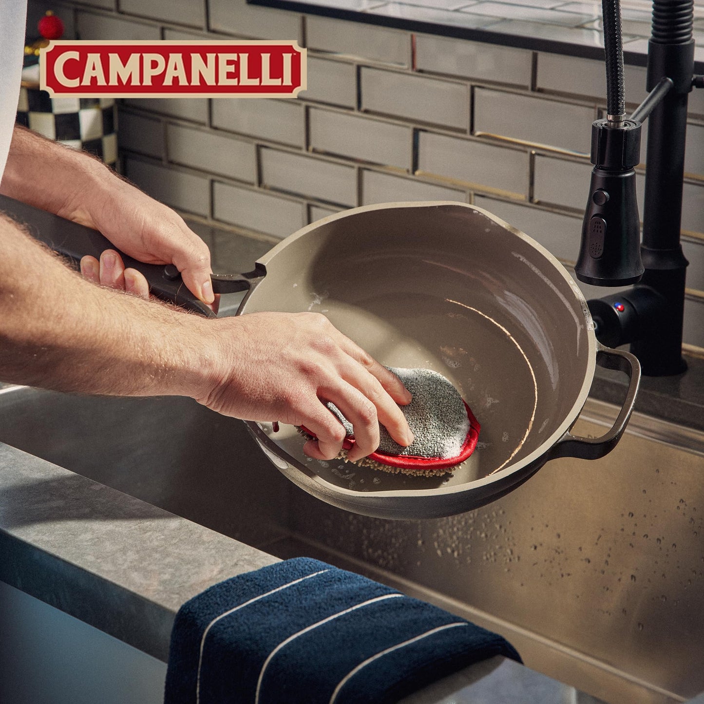CAMPANELLI Premium Dual-Sided Dish Sponge | Chenille Microfiber & DiamondFiber Scrubber, Washable Reusable Sponges for Dishes Pots & Pans, Ergonomic