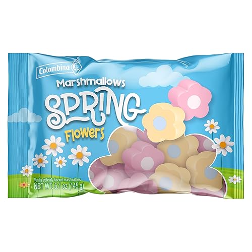 Colombina Spring Flower Marshmallows, Easter Candy for Kids and Teens, Vanilla Pastel Easter Basket Stuffers for Decorating & Snacking, 5.1 oz (Pack