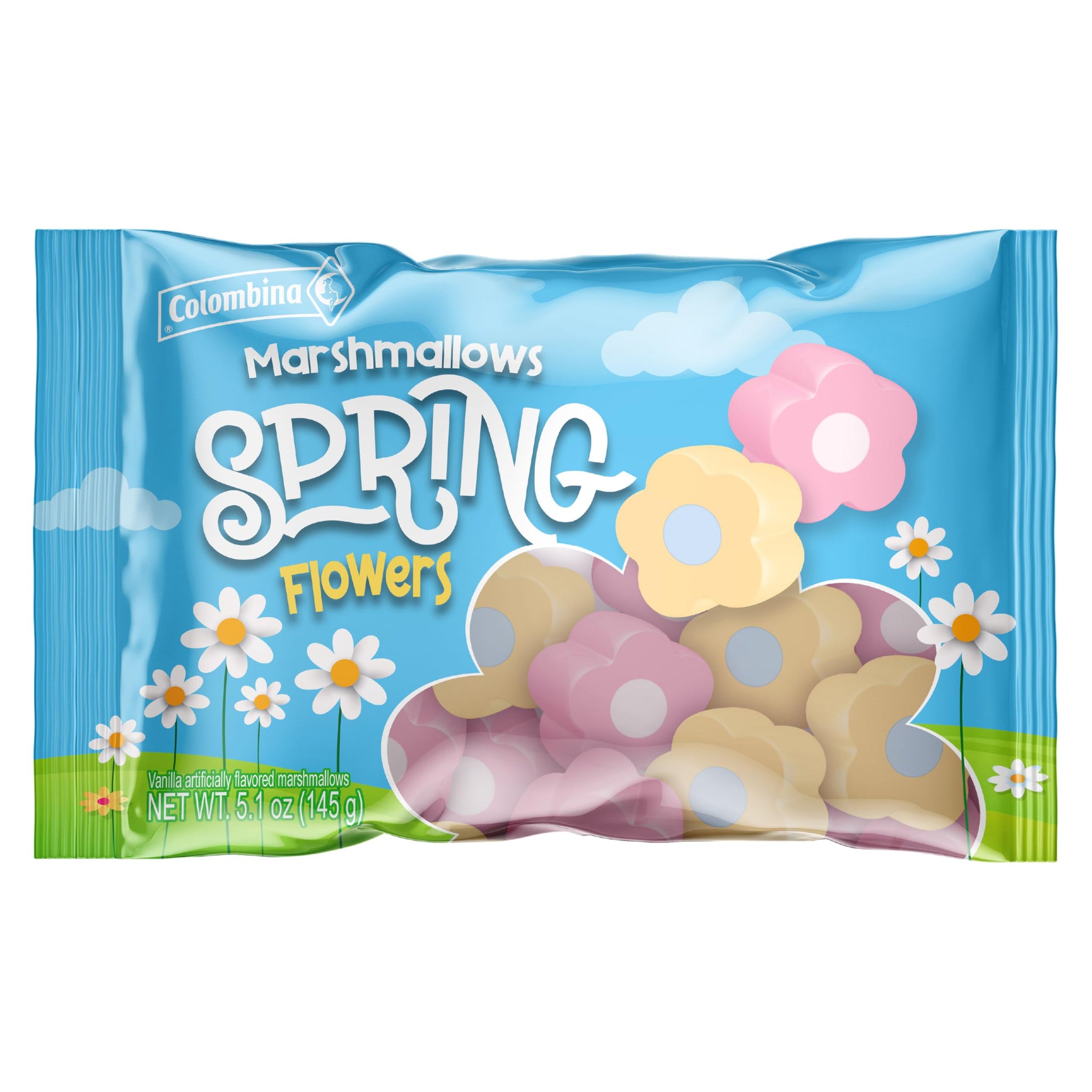 Colombina Spring Flower Marshmallows, Easter Candy for Kids and Teens, Vanilla Pastel Easter Basket Stuffers for Decorating & Snacking, 5.1 oz (Pack