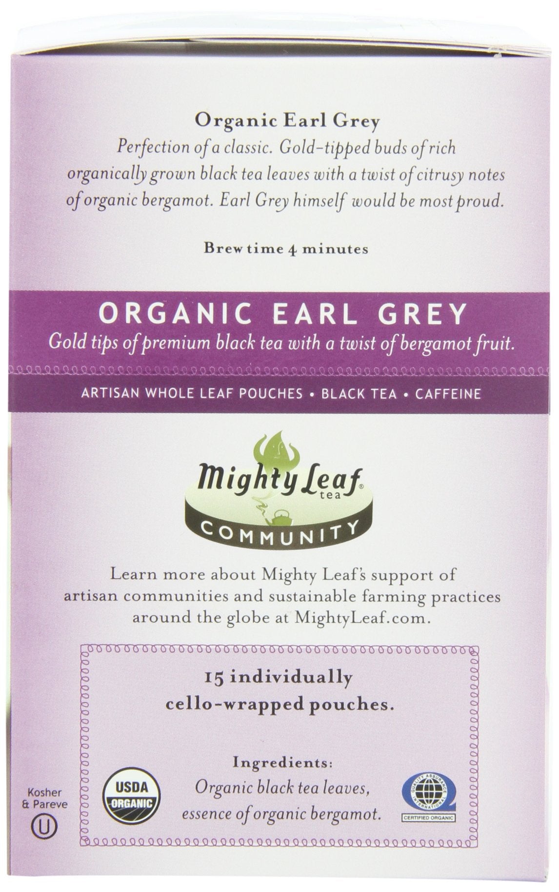 Mighty Leaf Earl Grey Black Tea - (per Box - 45 Count Tea Pouches - Premium Earl Grey Black Tea with Rich Flavor - Individually Wrapped Tea Bags