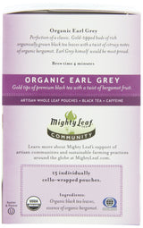 Mighty Leaf Whole Leaf, Tea Organic Earl Grey, 15 Tea Bags Individual Pyramid-Style Tea Sachets of Organic Caffeinated Black Tea with Organic
