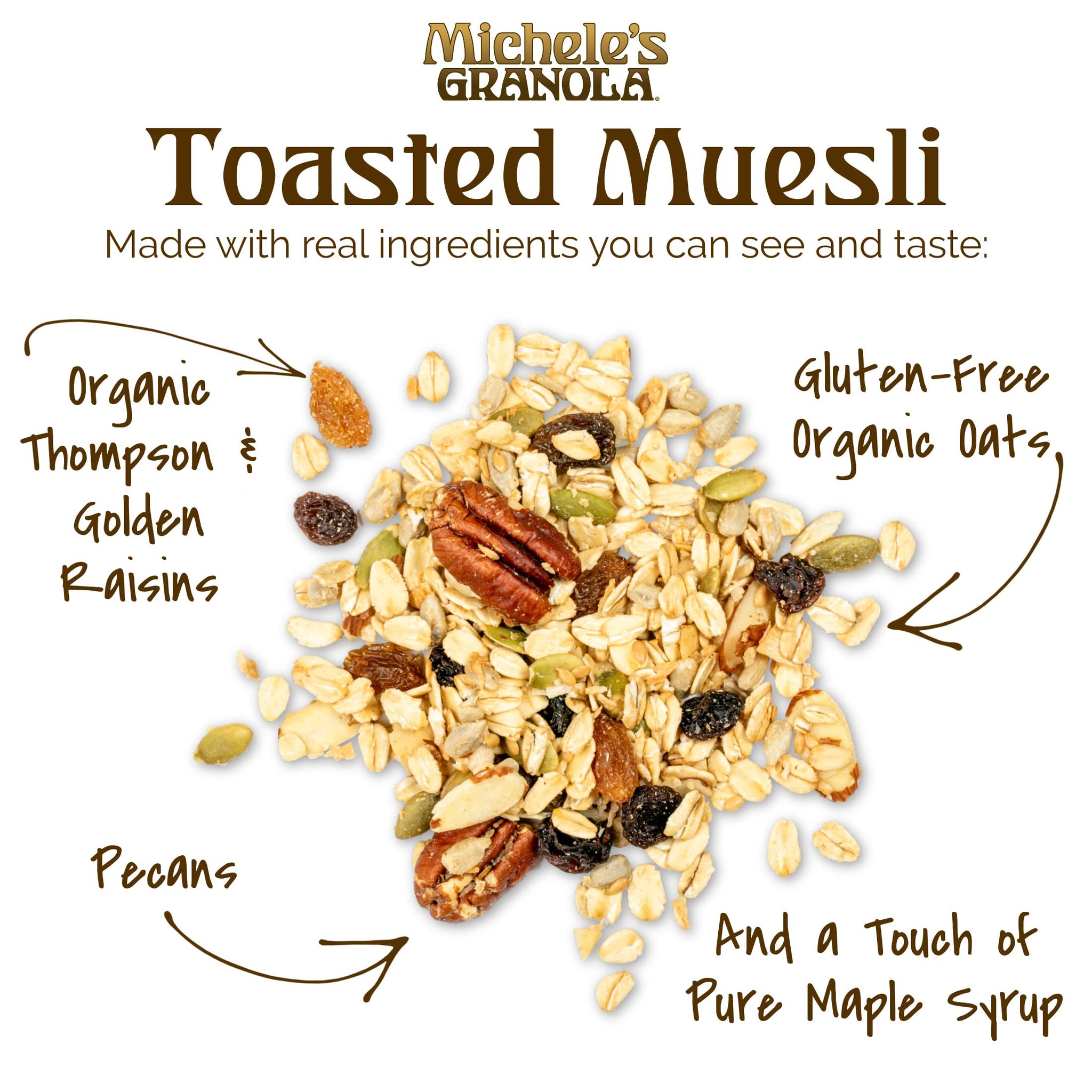Michele's Granola Toasted Muesli, No Refined Sugar, Gluten Free & Non-GMO, 12 Ounce, Pack of 6