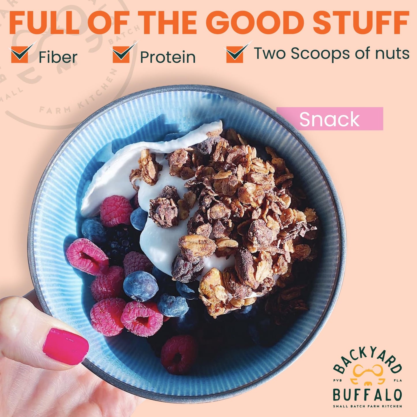 Backyard Buffalo Small Batch Chocolate Granola Trio, Packed with Fiber and Protein, 16 oz bags (Pack of 3)