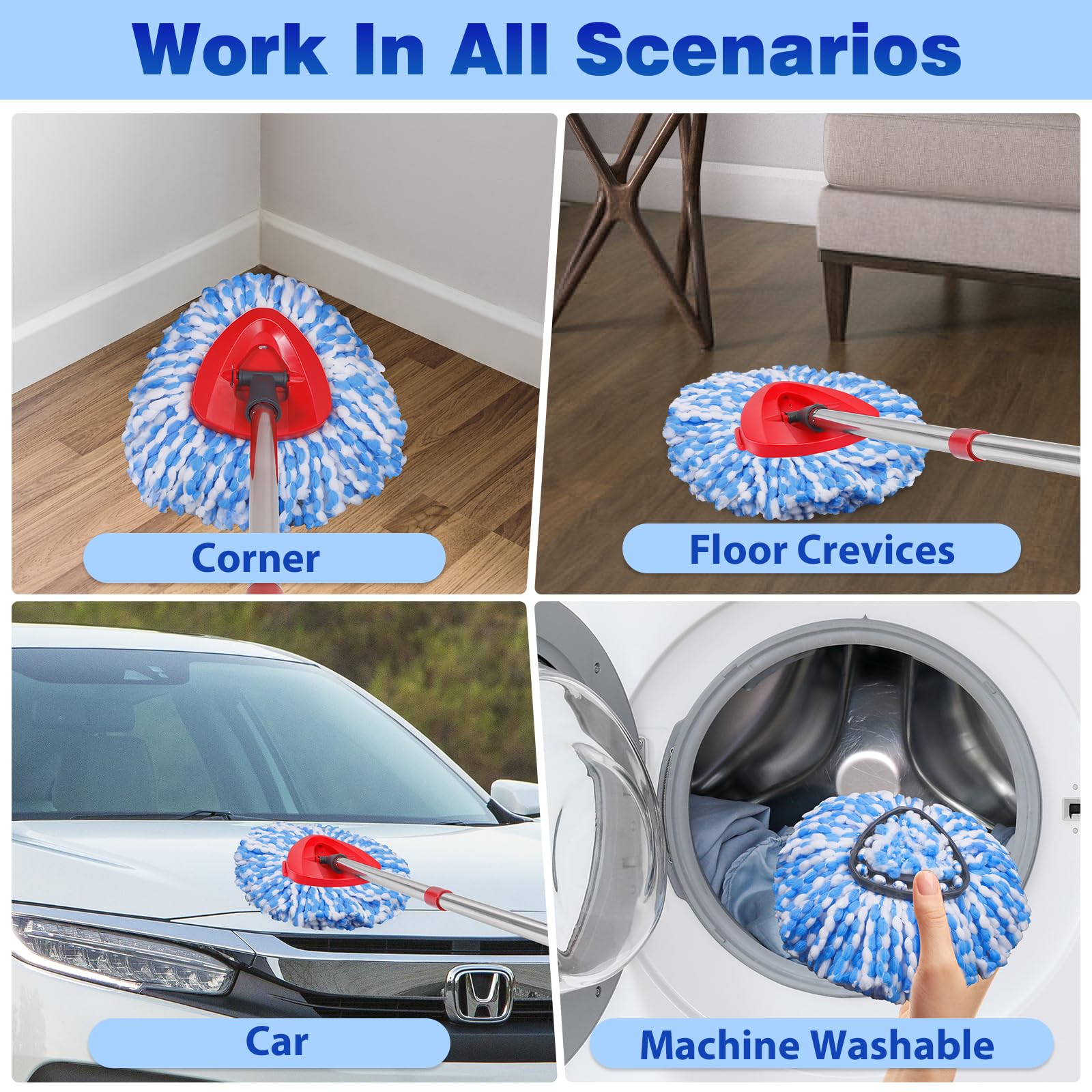 Wa.IE Jiemi 6 Pack Mop Replacement Heads Compatible with Ocedar RinseClean 2-Tank System - Includes 1 Mop Base,6 Microfiber Mop Refills, Easy Cleaning