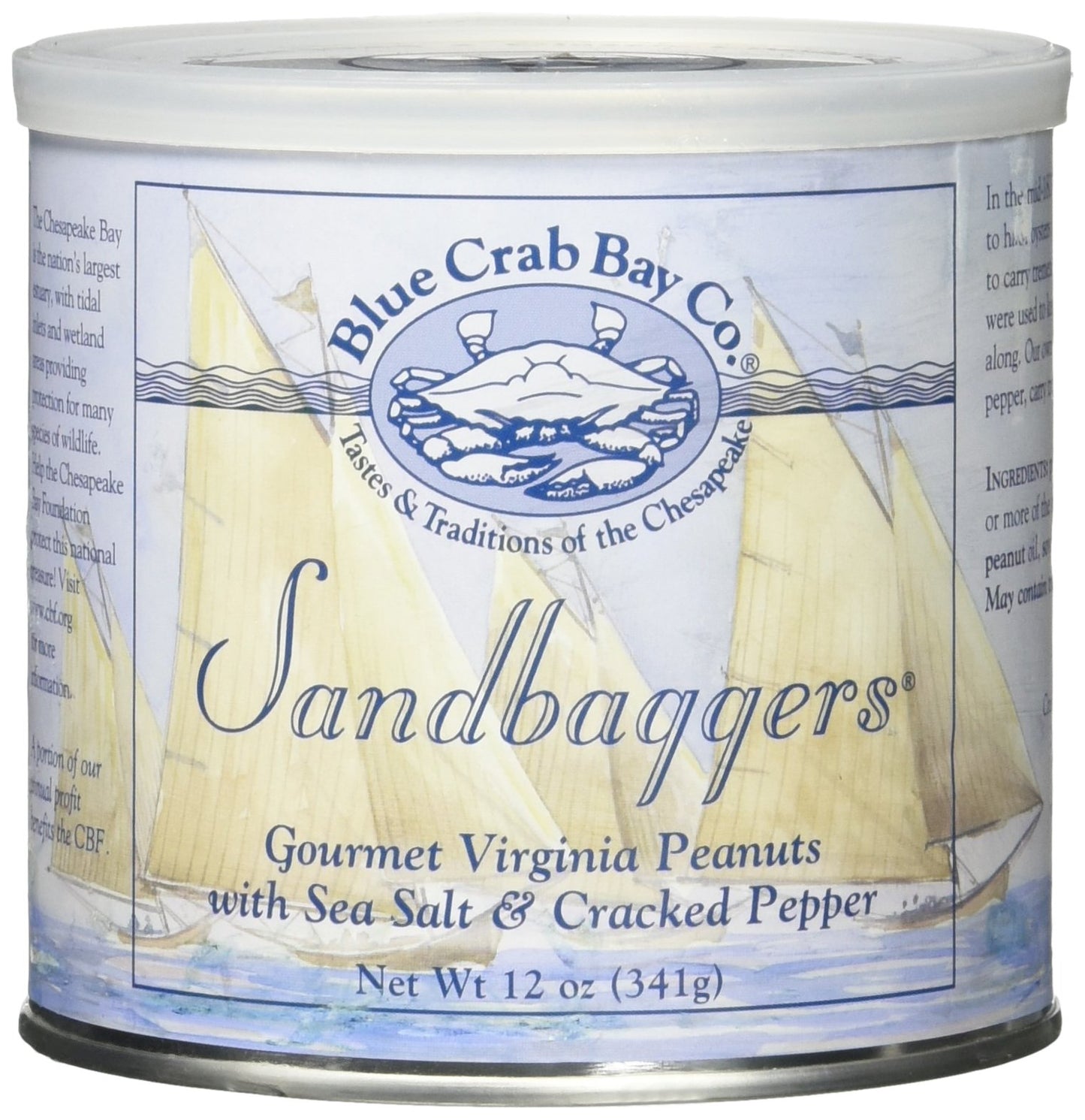 Blue Crab Bay "Sandbaggers" - Gourmet Virginia Peanuts with Sea Salt & Cracked Pepper, 12 Oz. Tin (Pack of 2)