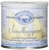 Blue Crab Bay "Sandbaggers" - Gourmet Virginia Peanuts with Sea Salt & Cracked Pepper, 12 Oz. Tin (Pack of 2)