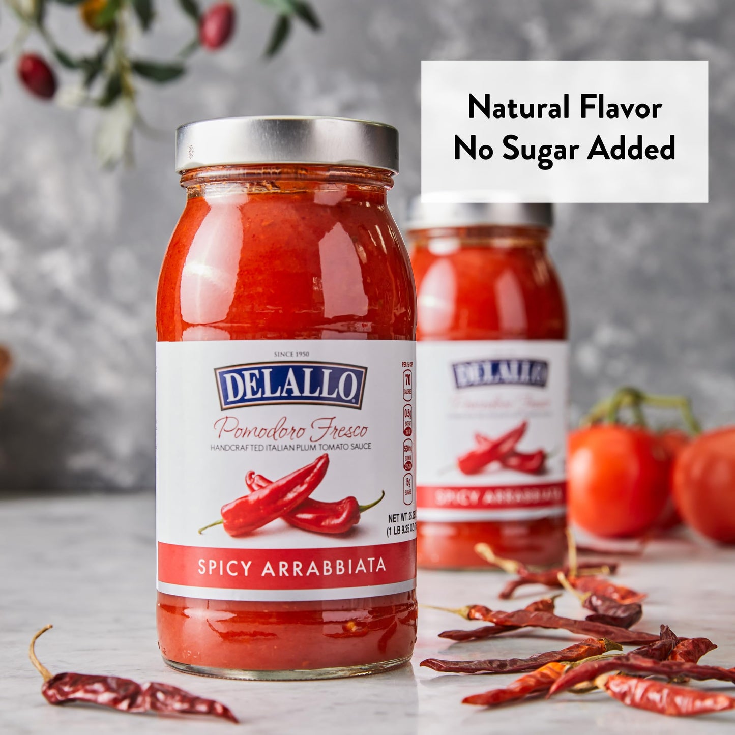 DeLallo Pomodoro Fresco Arrabiatta Sauce, 25.5 oz Jar, No Added Sugar, All Natural, Gluten Free, Non-GMO, Vegan, Spicy Pasta Sauce with Fiery Tomato