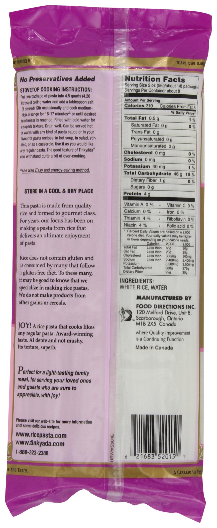 Food Directions Inc. (C) Pasta, Spaghetti, White Rce, 16-Ounce (Pack of 6)