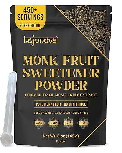 Pure Monk Fruit Sweetener No Erythritol - 100% Pure Monk Fruit Extract Powder, Zero Calorie Sugar Substitute, Keto Friendly, 5oz (450+ Servings)