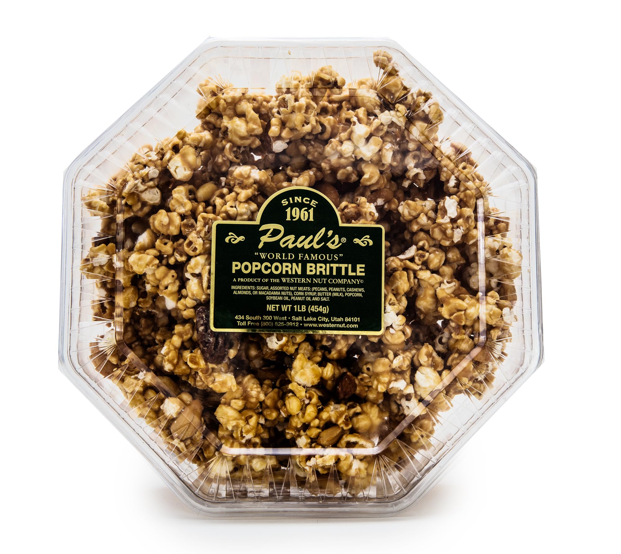 Western Nut Company Brittle Gift in 1lb Plastic Tray, Candy & Chocolate Gifts - Popcorn Brittle