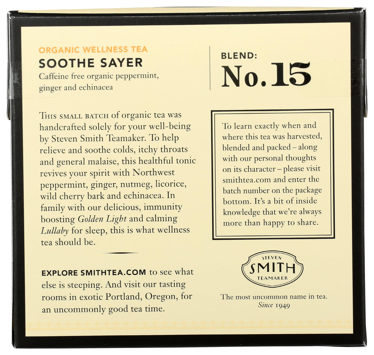 STEVEN SMITH TEAMAKER Smith Teamaker Organic Soothe Sayer No. 15 (Caffeine-free Organic Wellness Tea), 1.05 Oz, 15Count