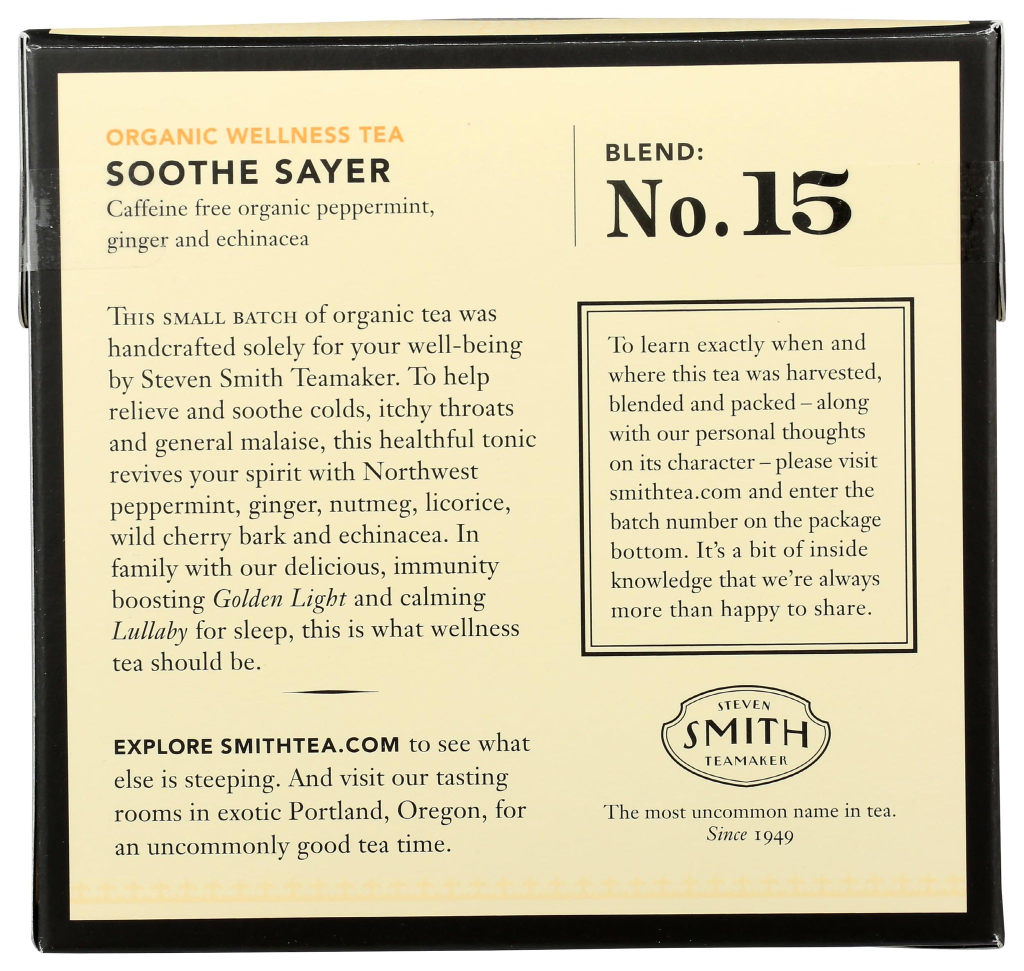 STEVEN SMITH TEAMAKER Smith Teamaker Organic Soothe Sayer No. 15 (Caffeine-free Organic Wellness Tea), 1.05 Oz, 15Count
