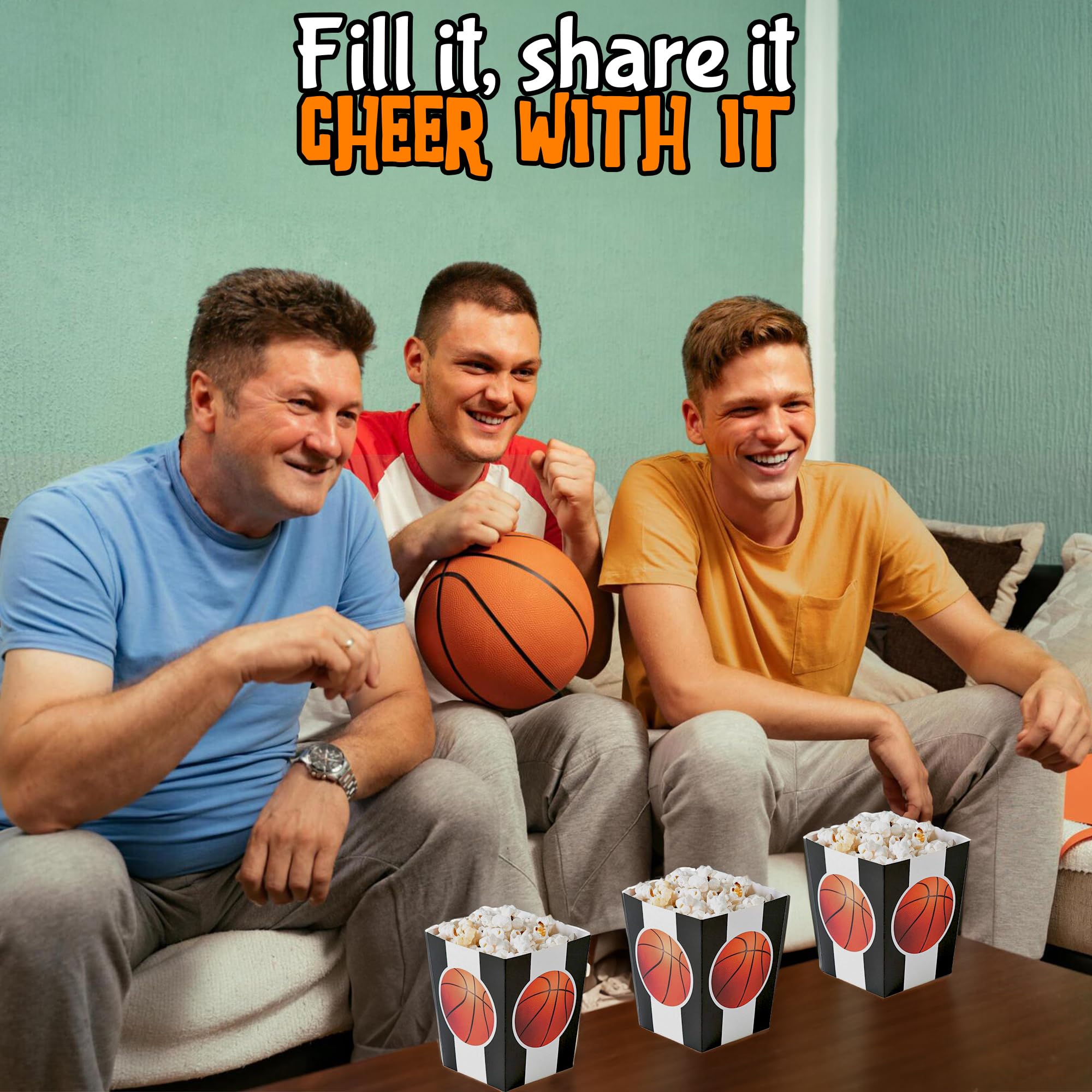 Basketball Popcorn Boxes, 24 Pieces, Birthday and Sports Themed Party Supplies