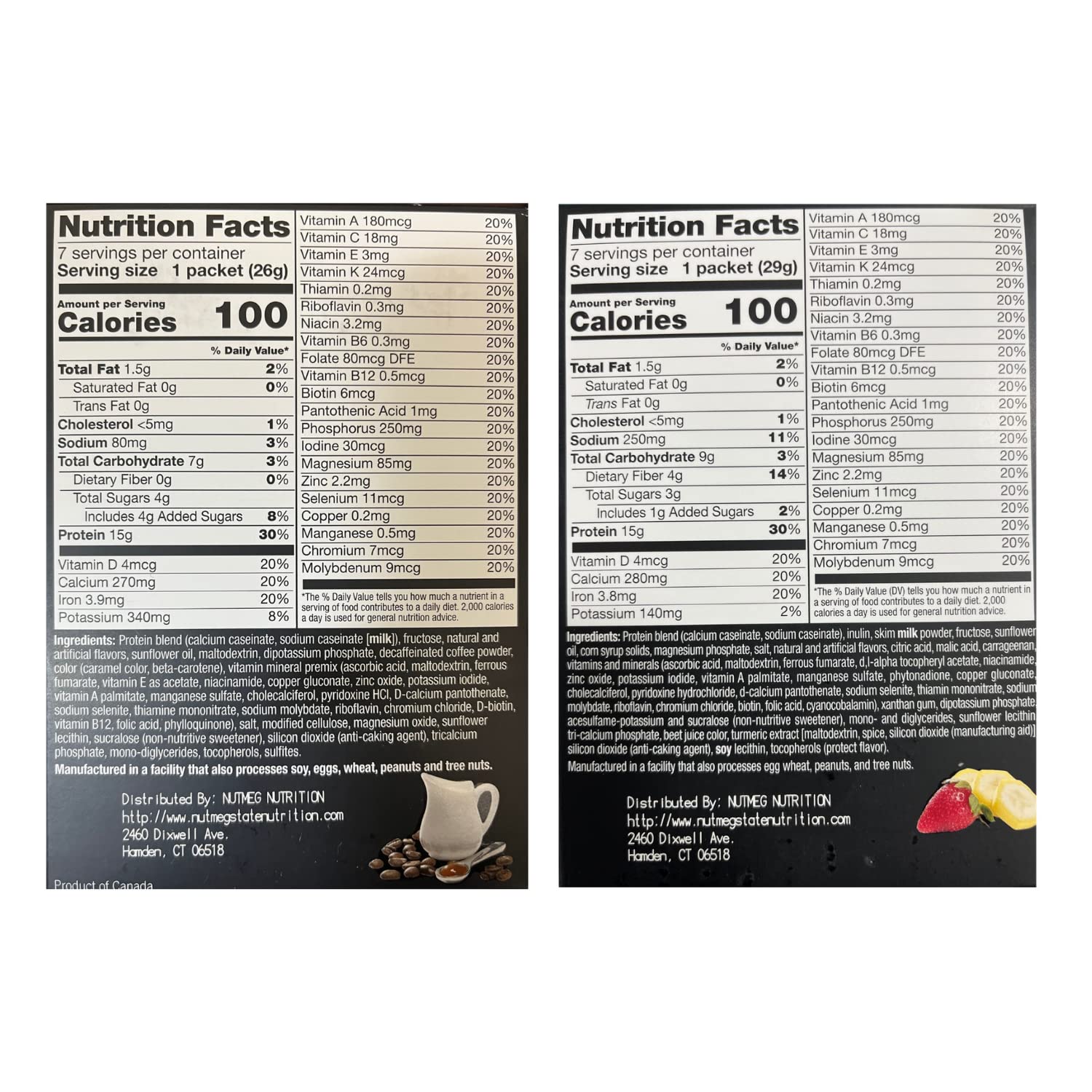 PROTIFIT - High Protein Caramel Caffe Latte & Strawberry Banana Pudding & Shake Mix 2 Pack, 15g Protein, Low Calorie, Low Fat, Low Carb, Aspartame