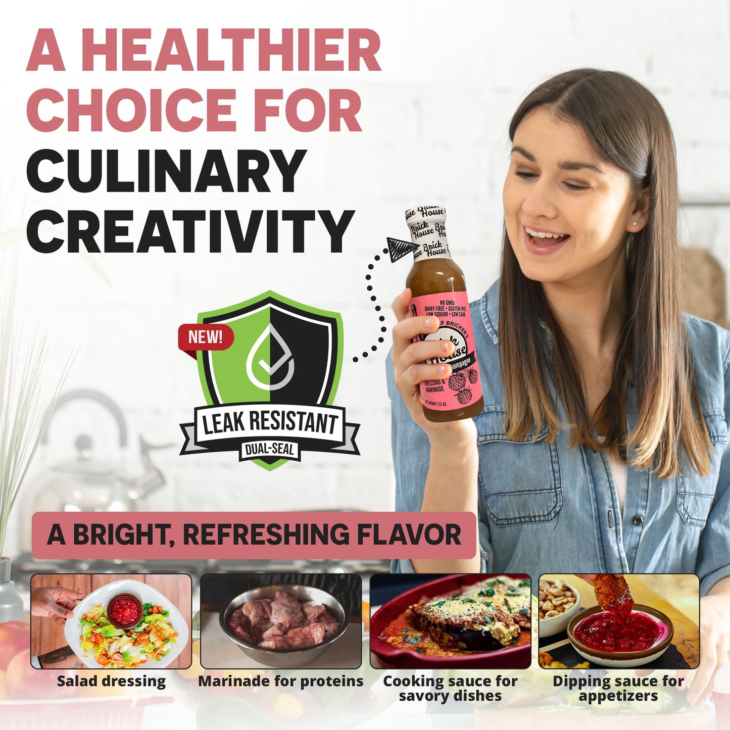 Brick House Raspberry Champagne Vinaigrette, 12 oz - Bold, Fruity Raspberry Vinaigrette Salad Dressing & Marinade - Low Sodium Salad Dressing, Low