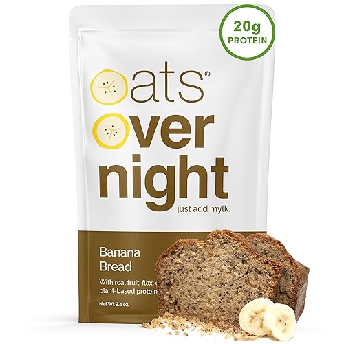Oats Overnight Banana Bread - Vegan Overnight Oats with 20g Protein, High Fiber Breakfast Protein Shake - Gluten Free Oatmeal, Non GMO High Protein
