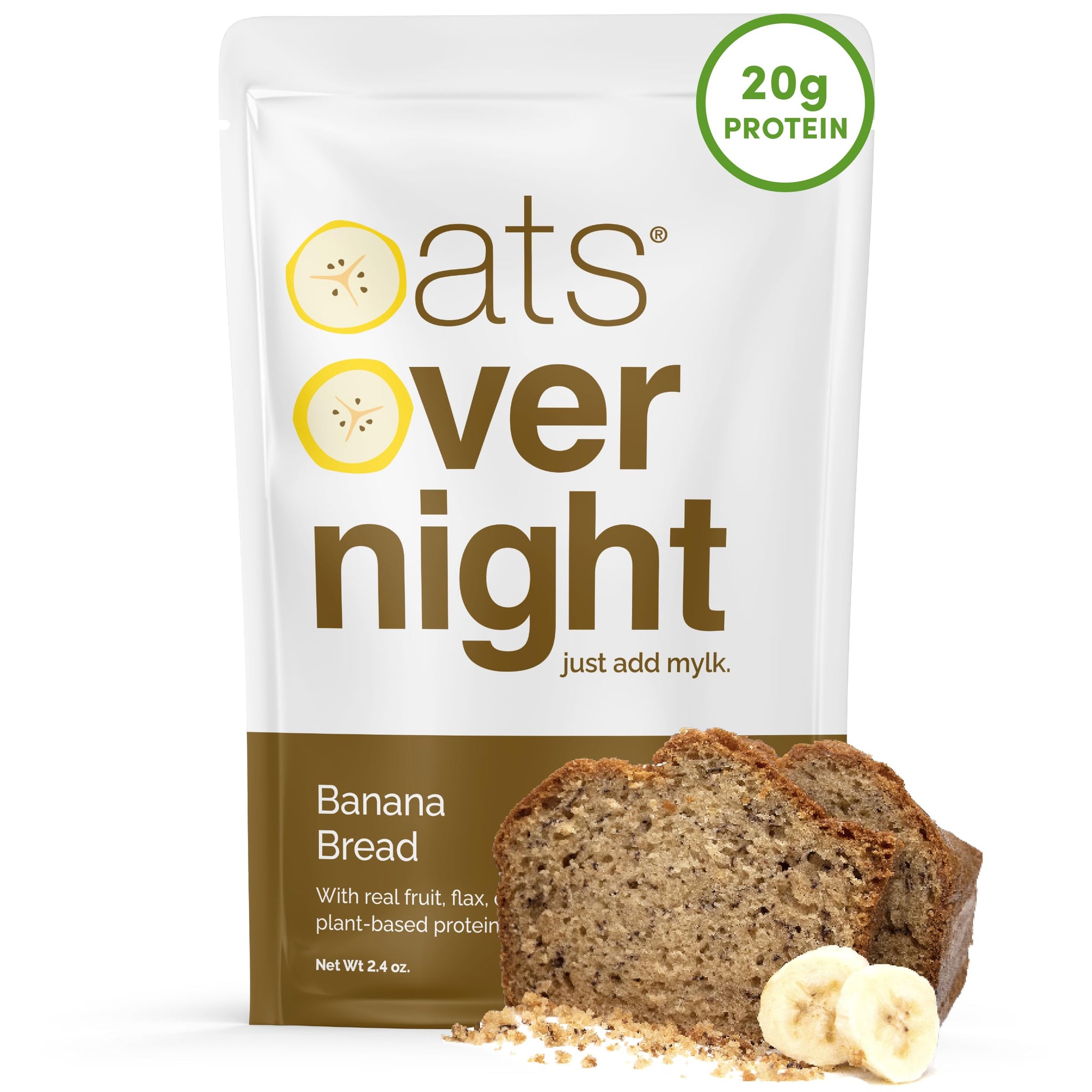 Oats Overnight Banana Bread - Vegan Overnight Oats with 20g Protein, High Fiber Breakfast Protein Shake - Gluten Free Oatmeal, Non GMO High Protein