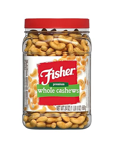 Fisher Snack Premium Whole Cashews, 24 Ounces, Roasted with Sea Salt, No Artificial Colors or Flavors, 100% Recyclable