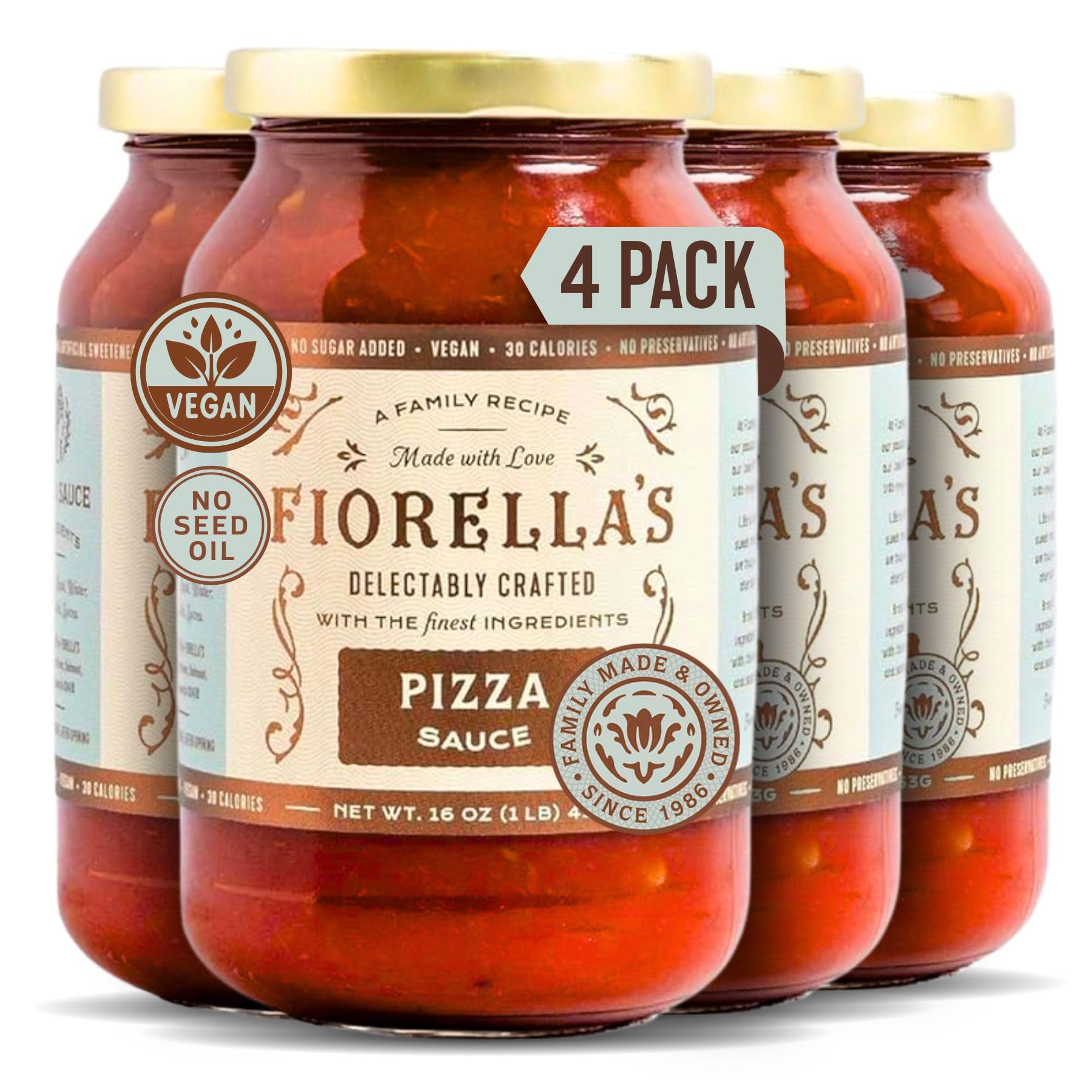 Fiorella's Premium Pizza Sauce Made with Fresh Ingredients - Seed Oil Free, No Sugar Added, Vegan, Gluten Free, No Preservatives Added, Pizza Sauce