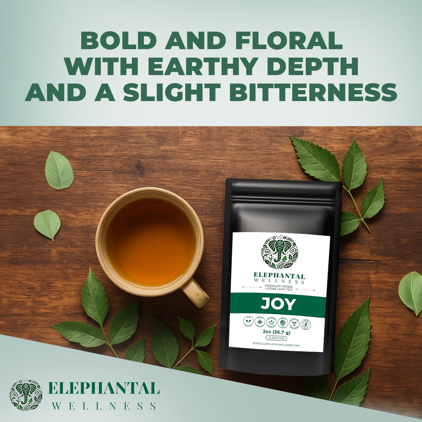 Elephantal Wellness Premium Joy Herbal Tea | Mood & Emotional Balance Support with St. John’s Wort, Kava, Ginkgo & Lavender | Handmade, Non-GMO