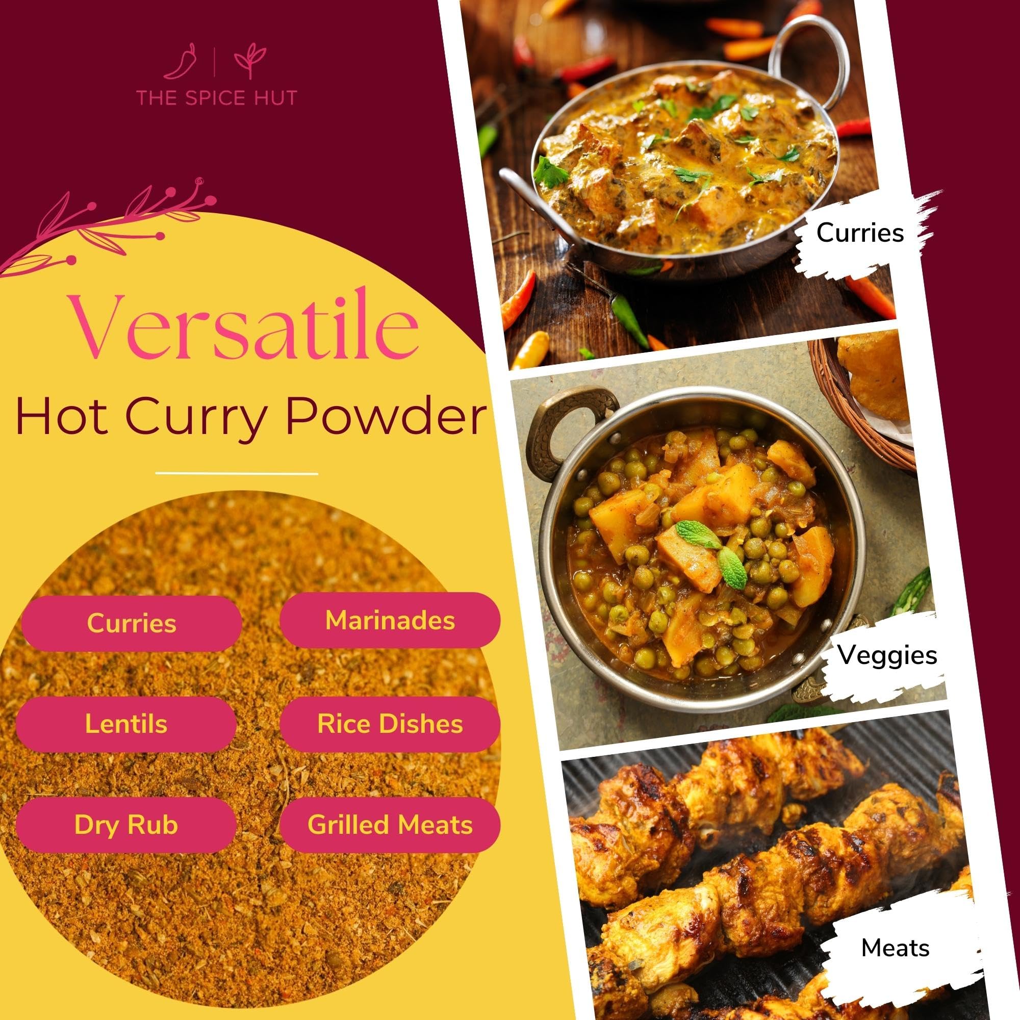 Organic Hot Indian Curry Powder, No Salt, Authentic Flavorful Desi Spice Blend for Easy Indian Cooking, South Asian Spicy Curry Seasoning Mix