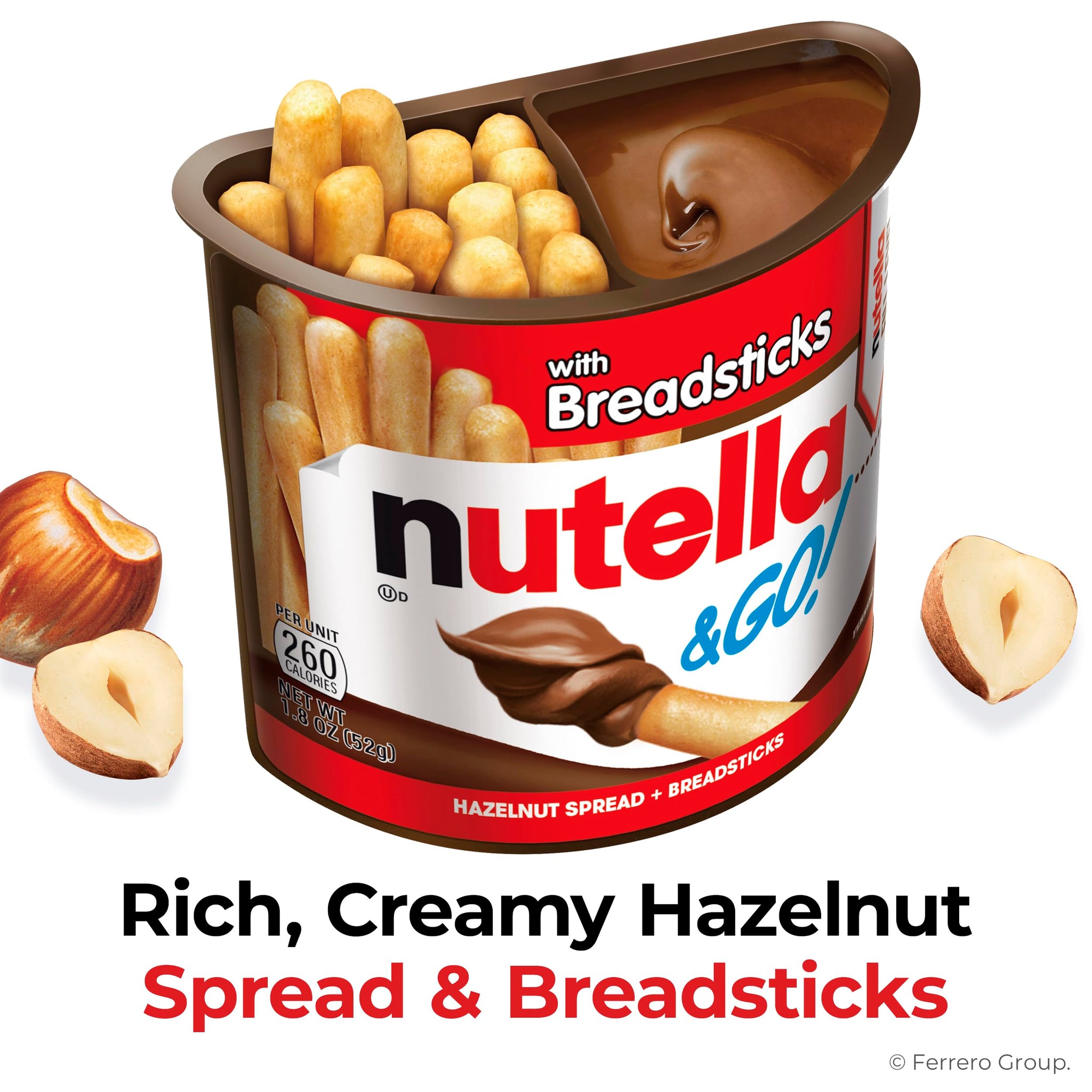 Nutella & GO! Chocolate Hazelnut Spread with Cocoa + Breadsticks, 12 Snack Packs, 1.8 oz Each
