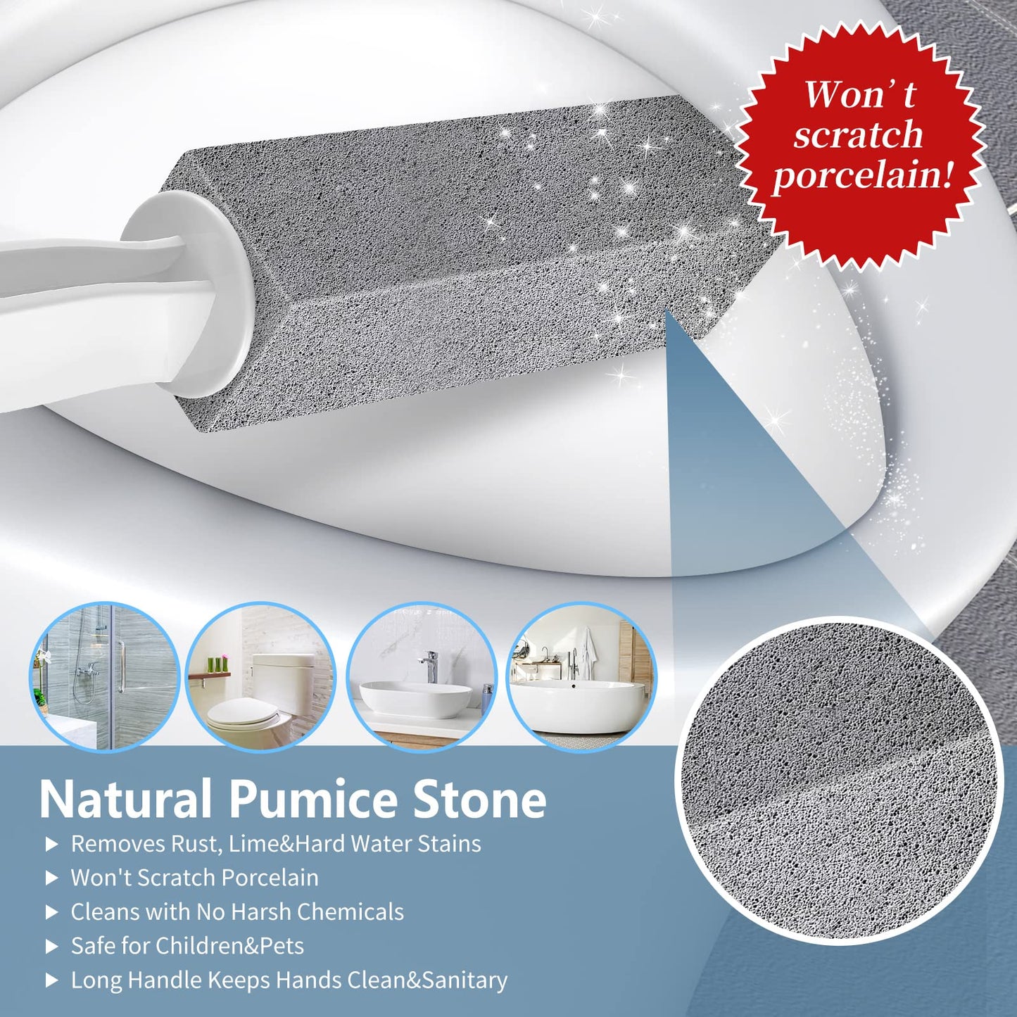 Laiyeoy Toilet Bowl Cleaner Pumice Stone -Hard Water Stain Remover with Ergonomic Handle, Powerfully Removes Toilet Bowl Rings?Rust &Lime?Ideal