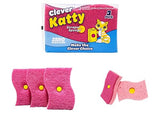 Clever Katty Scraper Sponge, Non-Scratch Cleaning Sponges with Hard Scraper, Pink, 3 Pack, 4.4in x 2.6in x 0.8in, Zero Scratches
