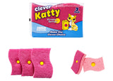 Clever Katty Scraper Sponge, Non-Scratch Cleaning Sponges with Hard Scraper, Pink, 3 Pack, 4.4in x 2.6in x 0.8in, Zero Scratches