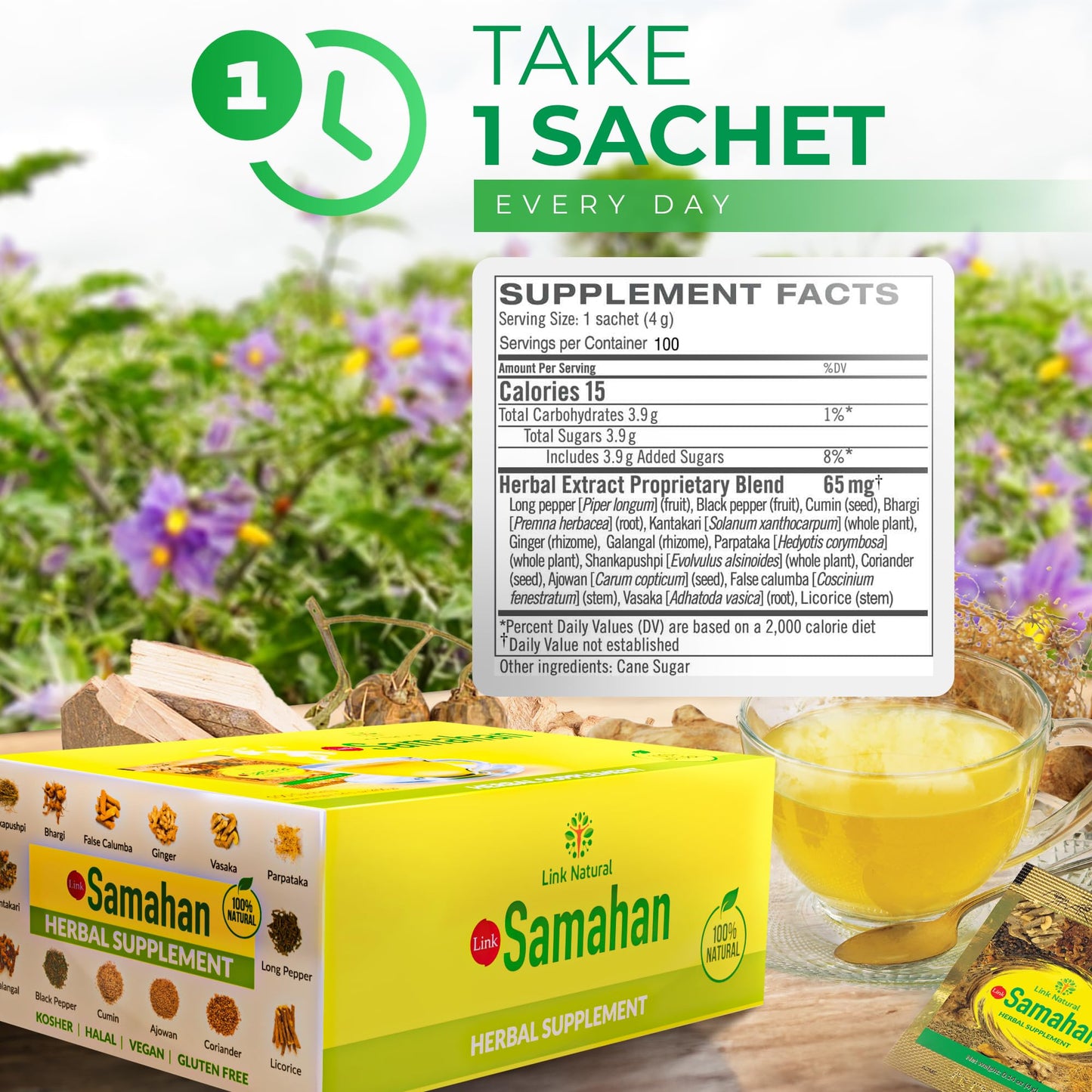 SAMAHAN Ayurvedic Herbal Tea Packets - Sri Lankan Ceylon Blend with 14 Natural Herbs Including Ginger, Black Pepper & More, Herbal Tea Bags