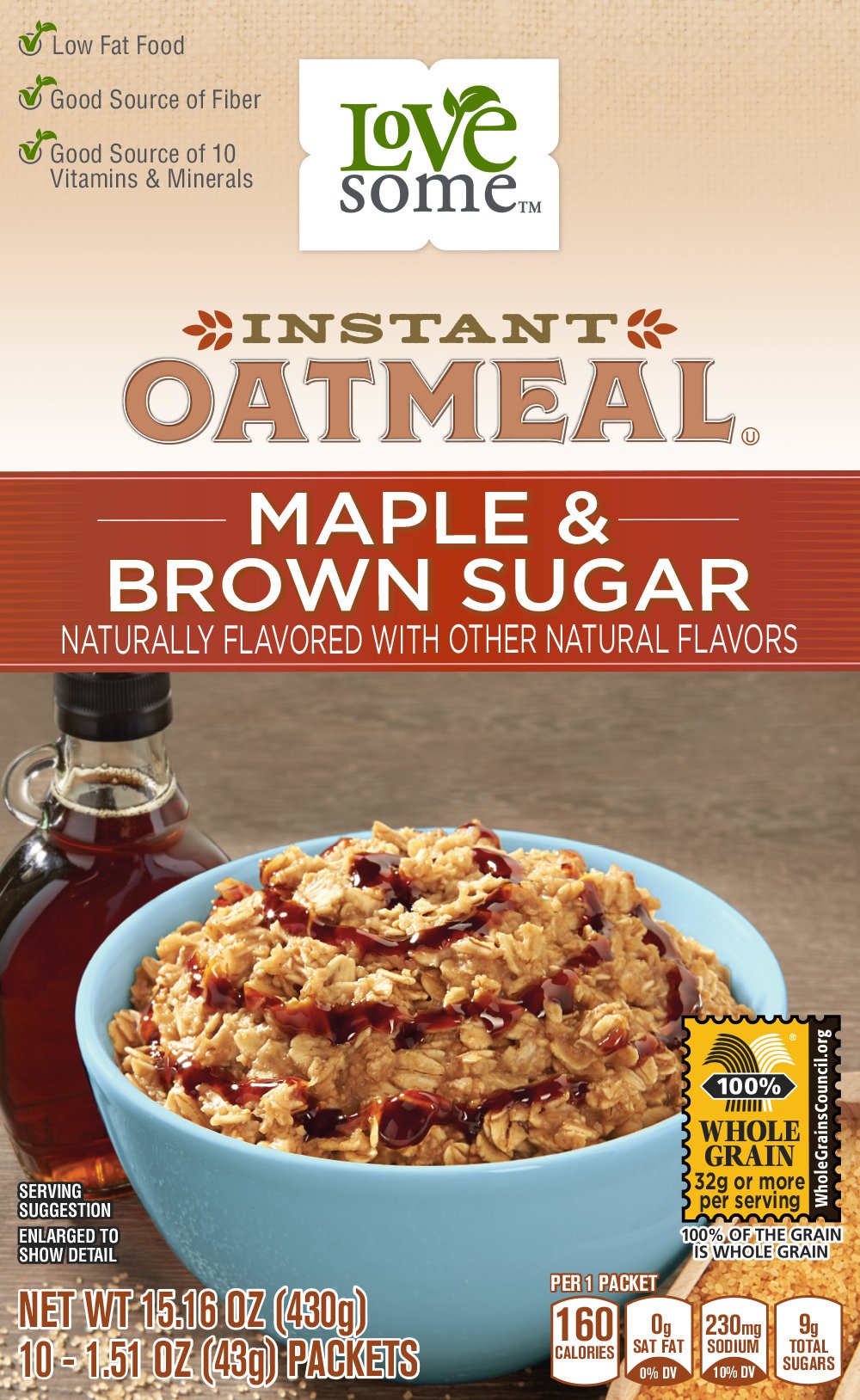 LoveSome Instant Oatmeal Maple Brown Sugar, 15.1 Ounce (Pack of 12)