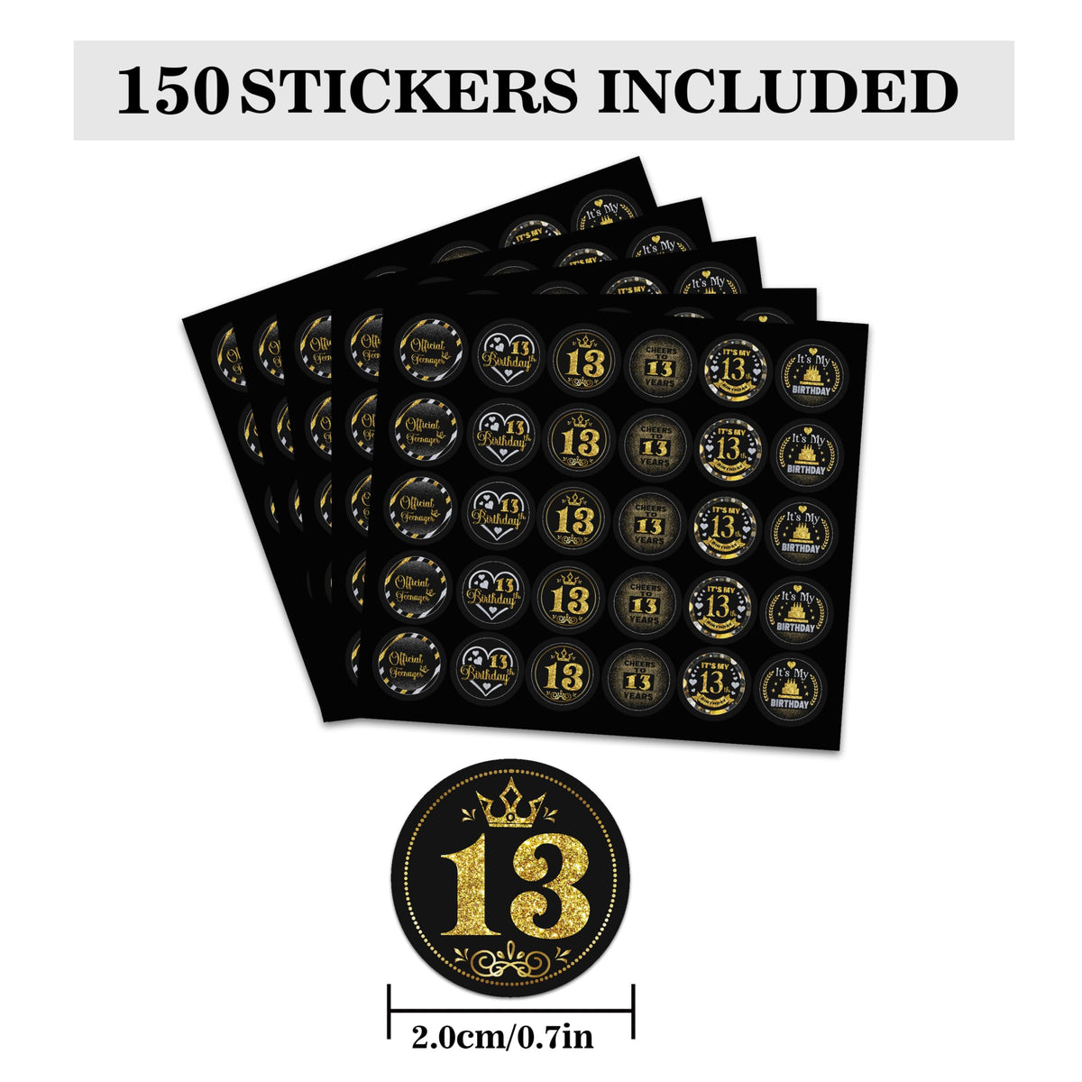 13 Years Old Round Candy Sticker - 13th Birthday Party Decor-Black Gold - Round Candy Sticker Party Favors - Labels Fit Chocolate Candy.5 Sheet of 150