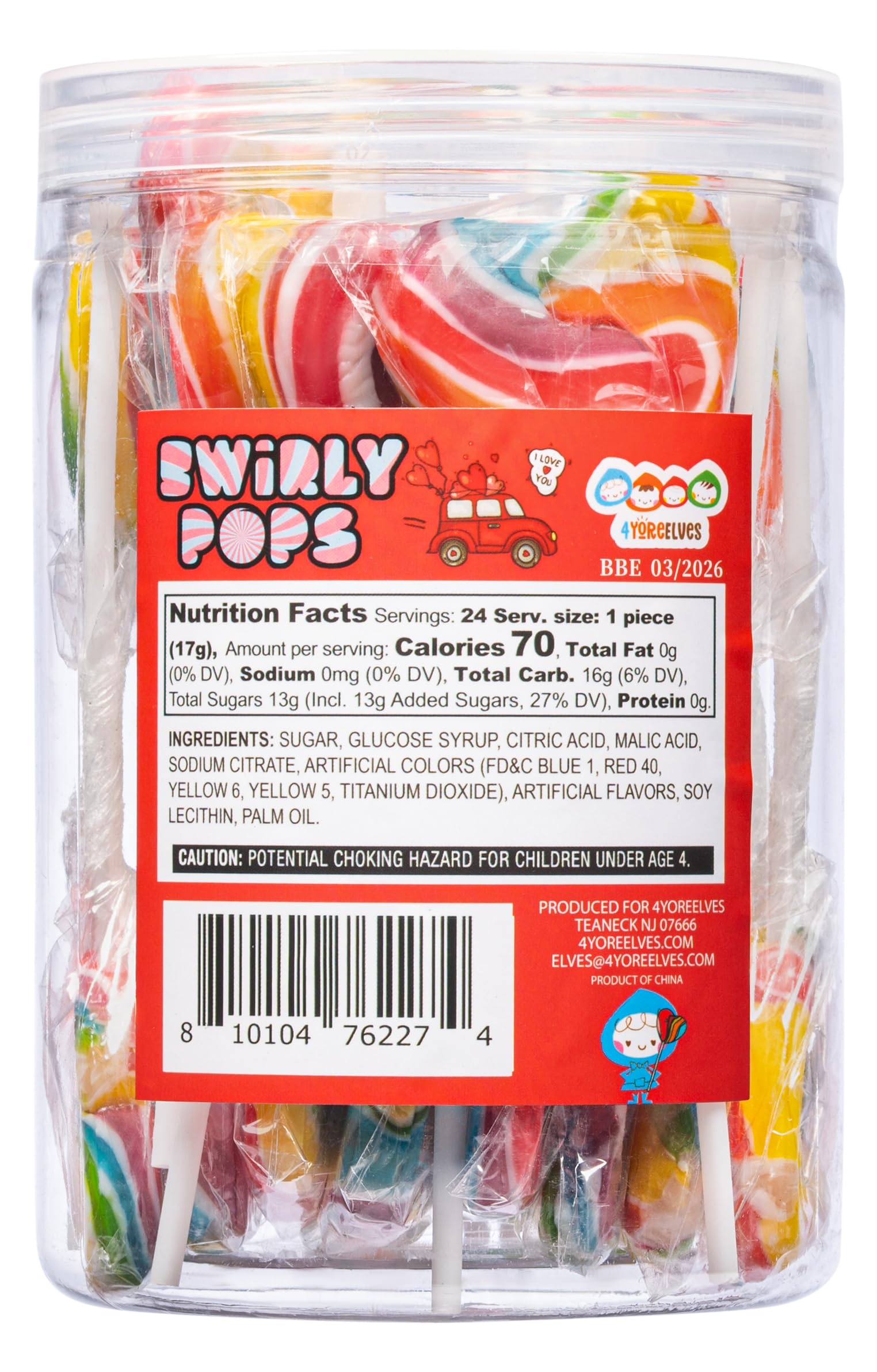 24 Heart Rainbow Lollipops Individually Wrapped, Bursting with Fruity Flavor, Great Swirl Lollipops for Kids Birthday Parties, Valentines Lollipop