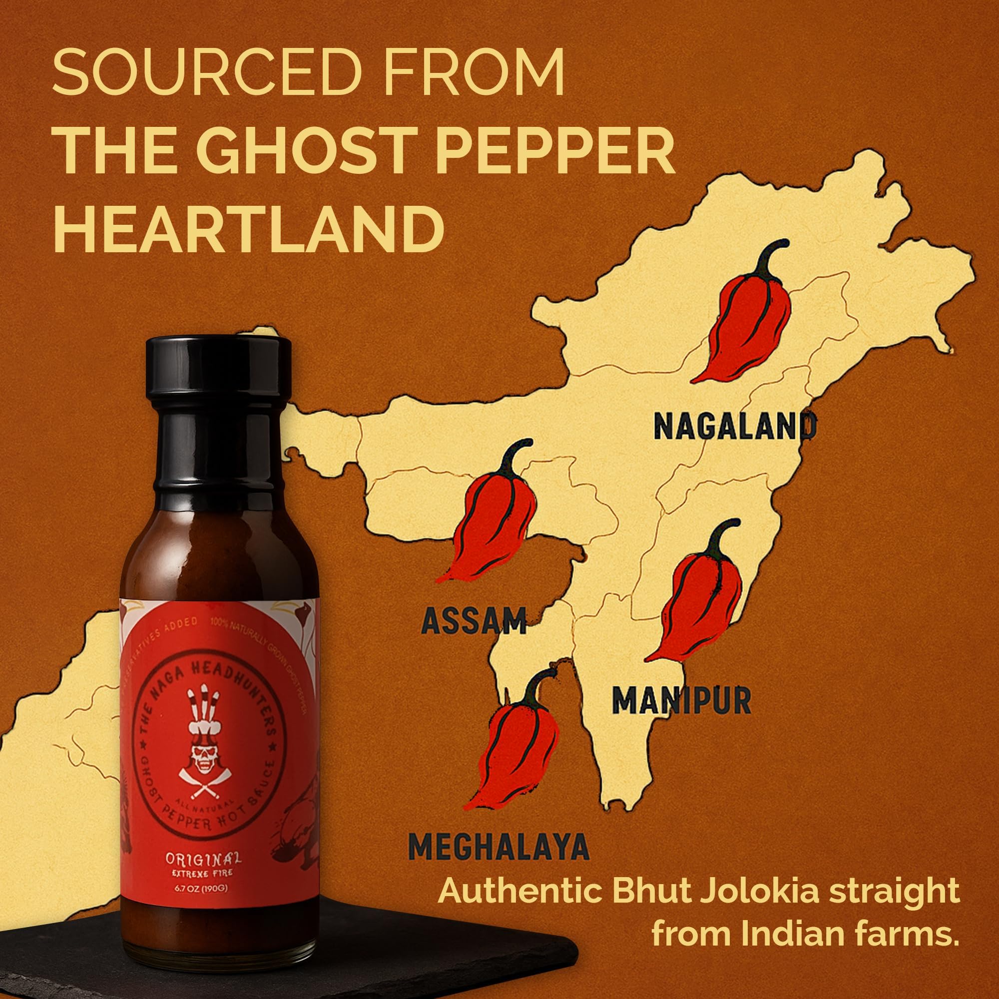 The Naga 100% Ghost Pepper Hot Sauce | Made with Ghost Peppers Sourced from Northeast India | No Preservatives or Chemicals | Use on Wings, Pizza