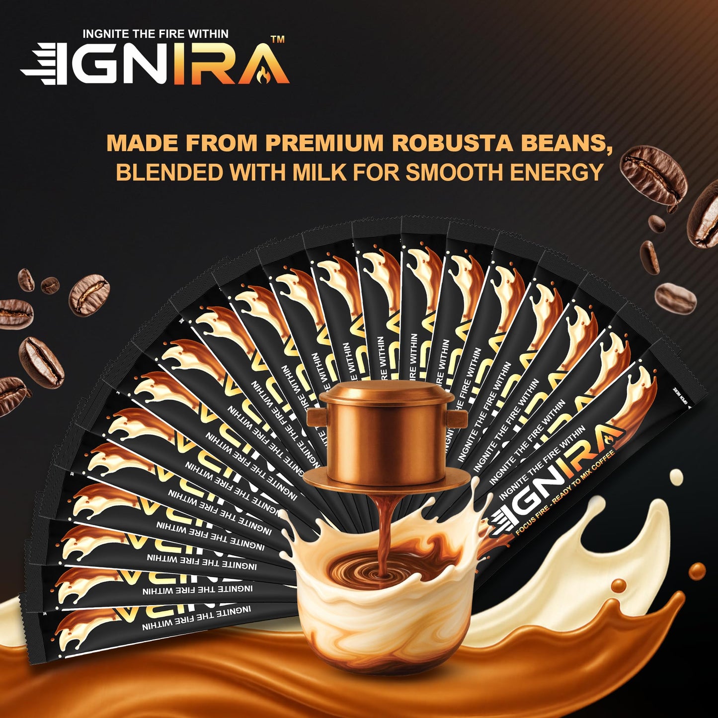 IGNIRA Original Instant Coffee - Hot or Iced Milk Coffees, Premium Robusta Instant Coffee Packets, Not Too Sweet, No Cholesterol, No Soybeans