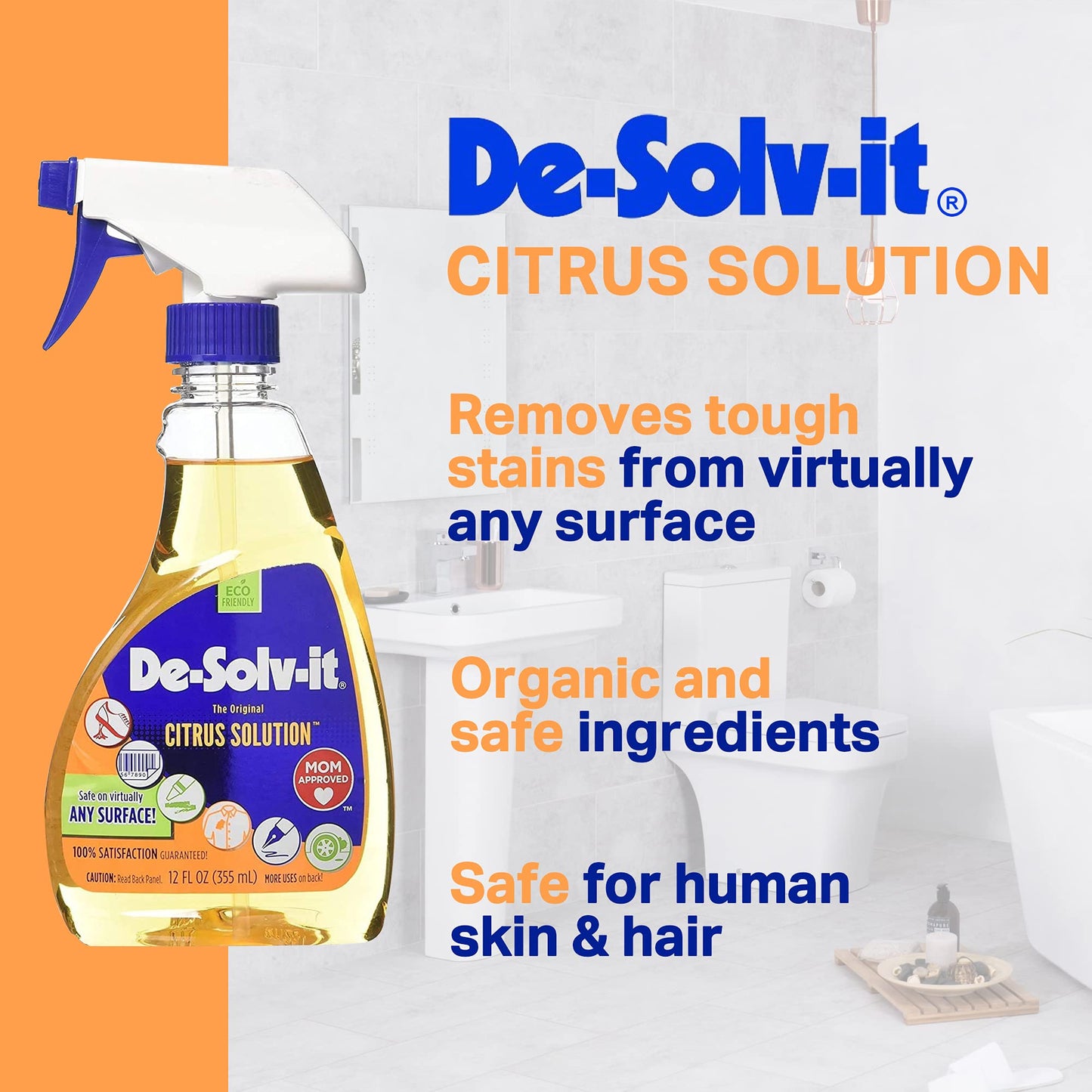 De-Solv-It Citrus Solution - Odor & Stain Remover for Cloth, Wood, Glass & More, 12.6-Ounce (6-Pack)